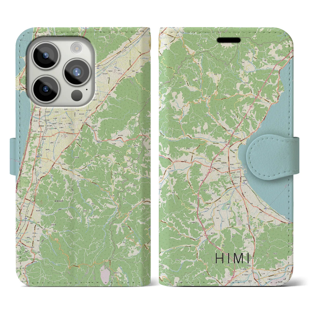 【氷見(富山県)】地図柄iPhoneケース(手帳タイプ)ナチュラル・iPhone 15 Pro 用