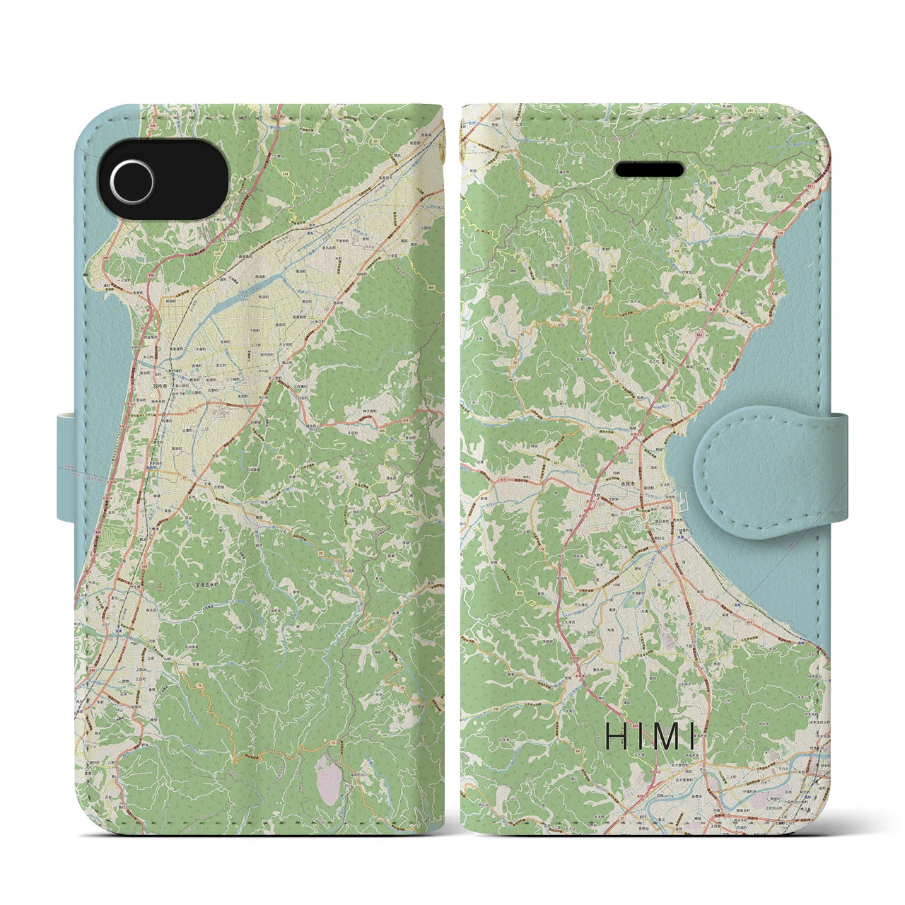 【氷見(富山県)】地図柄iPhoneケース(手帳タイプ)ナチュラル・iPhone SE(第3 / 第2世代) / 8 / 7 / 6s / 6 用