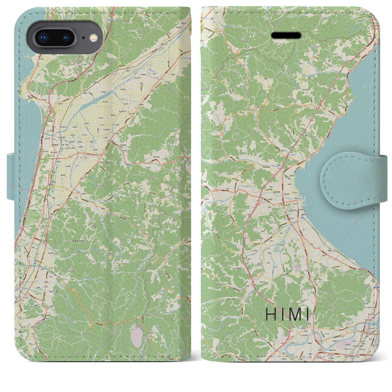 【氷見(富山県)】地図柄iPhoneケース(手帳タイプ)ナチュラル・iPhone 8Plus /7Plus / 6sPlus / 6Plus 用