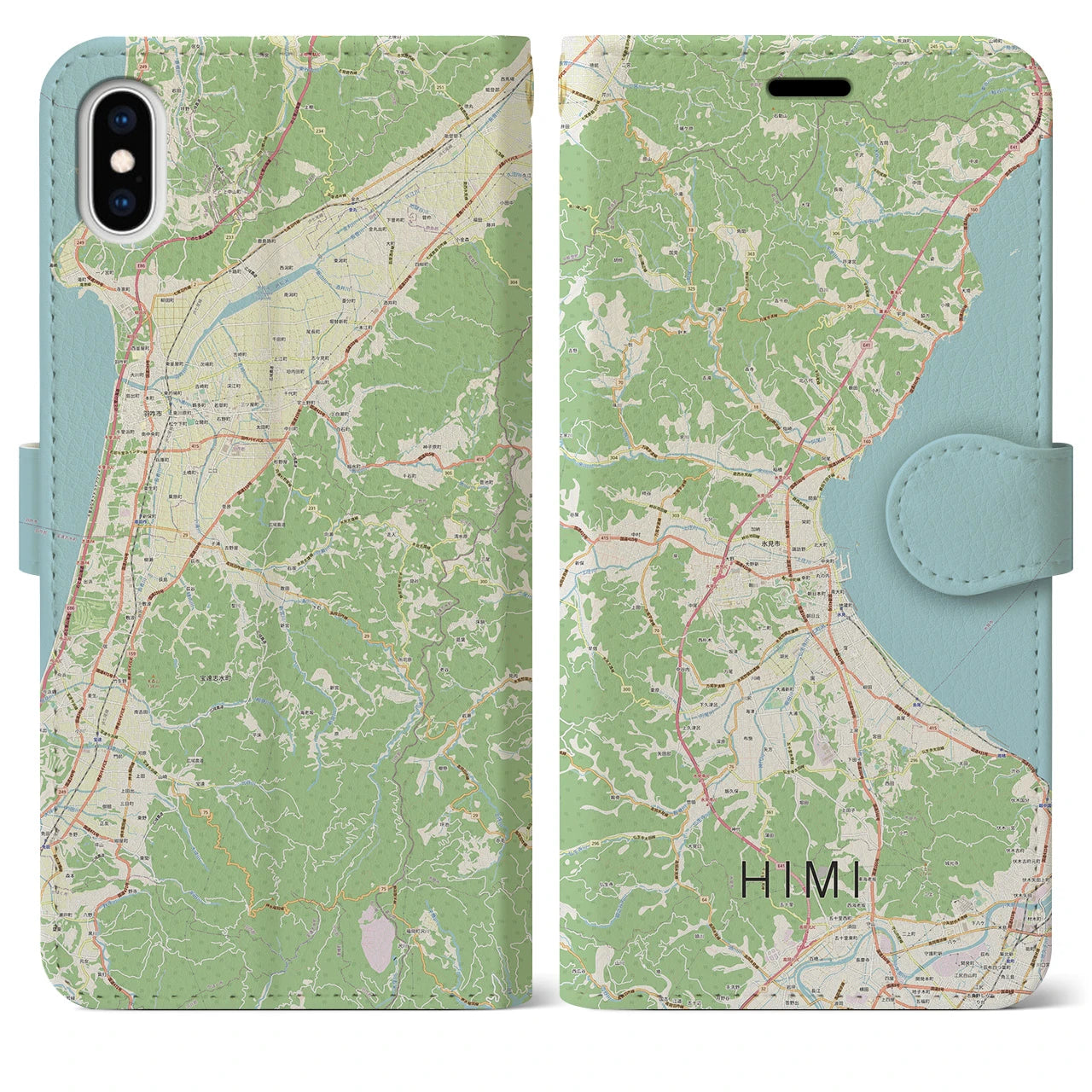 【氷見(富山県)】地図柄iPhoneケース(手帳タイプ)ナチュラル・iPhone XS Max 用
