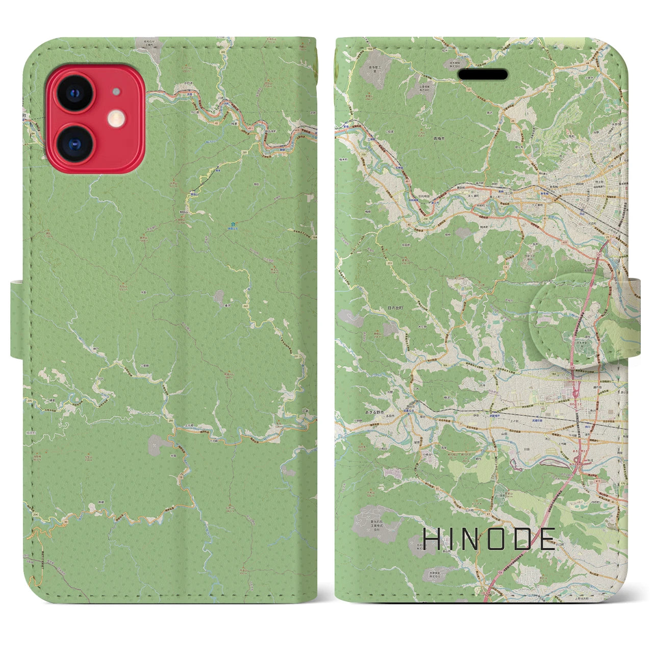 【日の出(東京都)】地図柄iPhoneケース(手帳タイプ)ナチュラル・iPhone 11 用