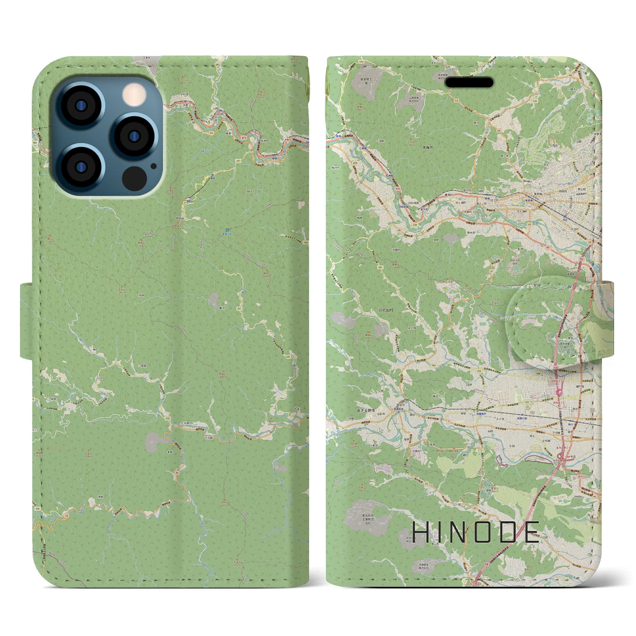 【日の出(東京都)】地図柄iPhoneケース(手帳タイプ)ナチュラル・iPhone 12 / 12 Pro 用