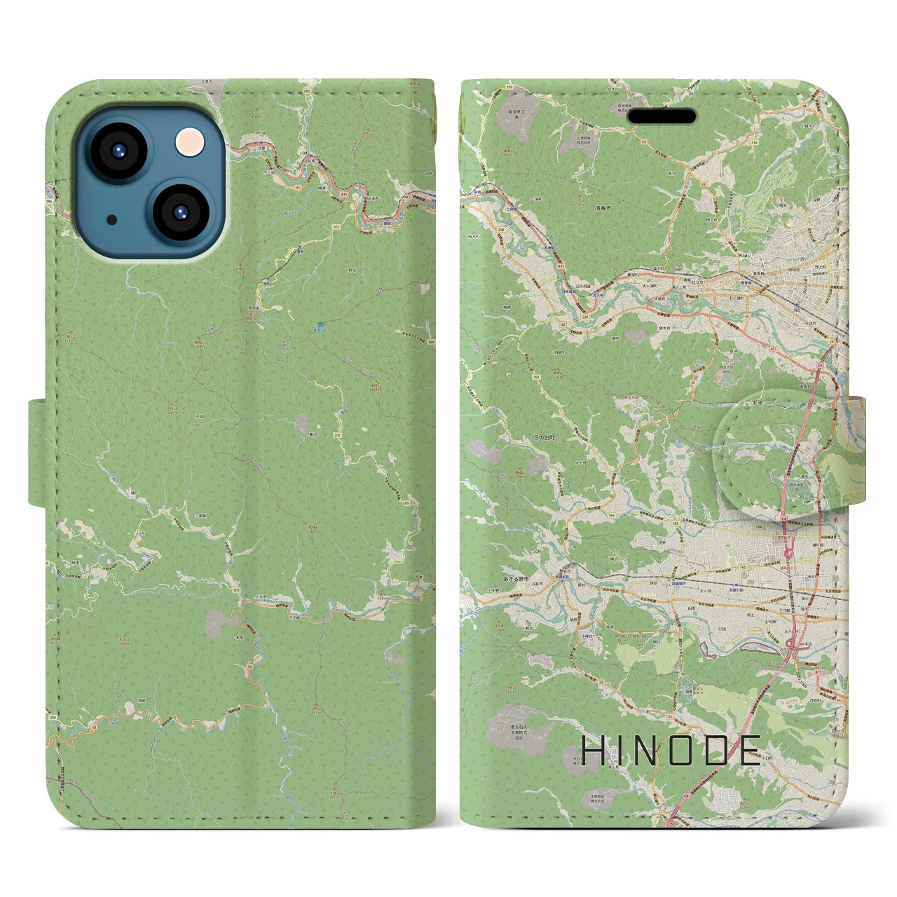 【日の出(東京都)】地図柄iPhoneケース(手帳タイプ)ナチュラル・iPhone 13 用