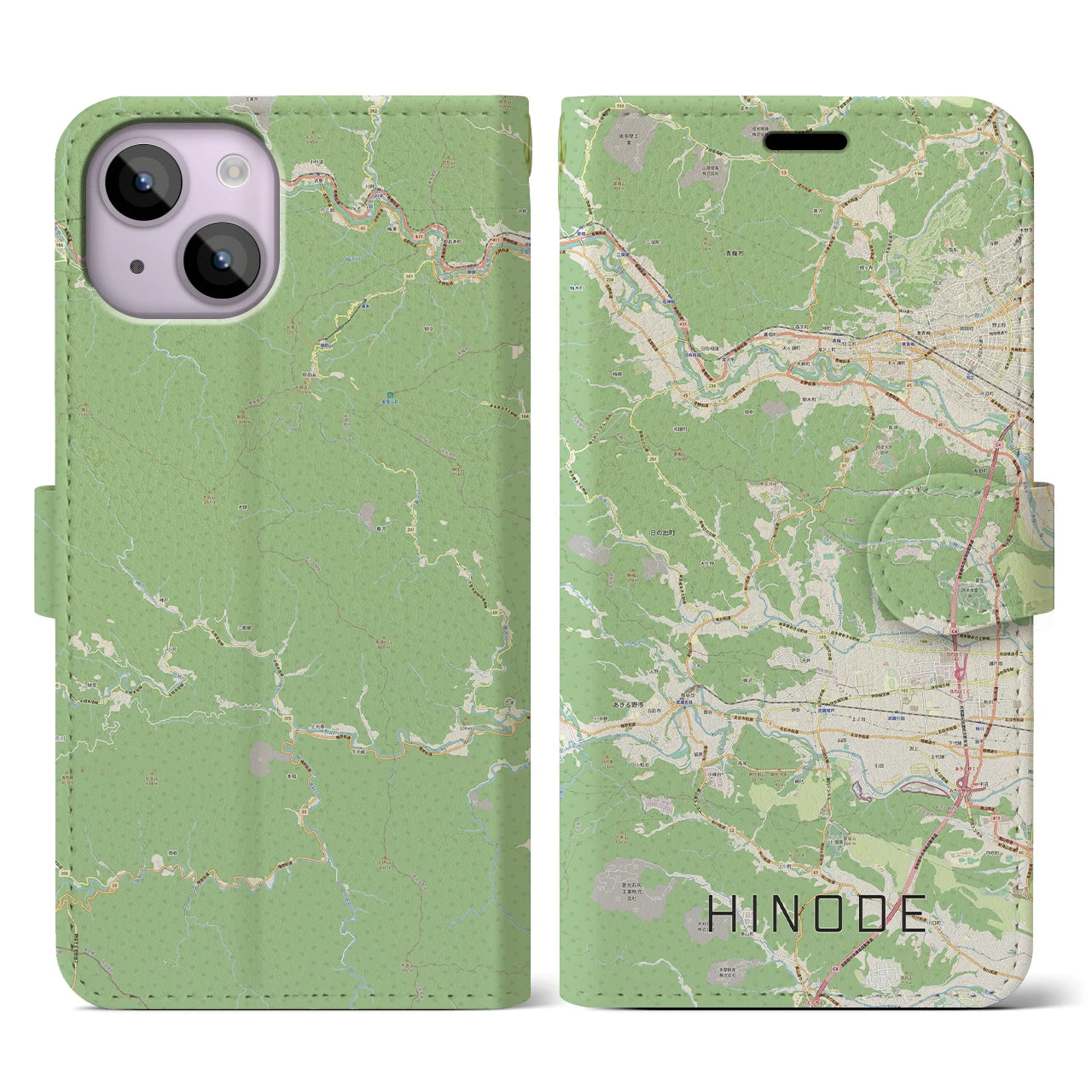 【日の出(東京都)】地図柄iPhoneケース(手帳タイプ)ナチュラル・iPhone 14 用