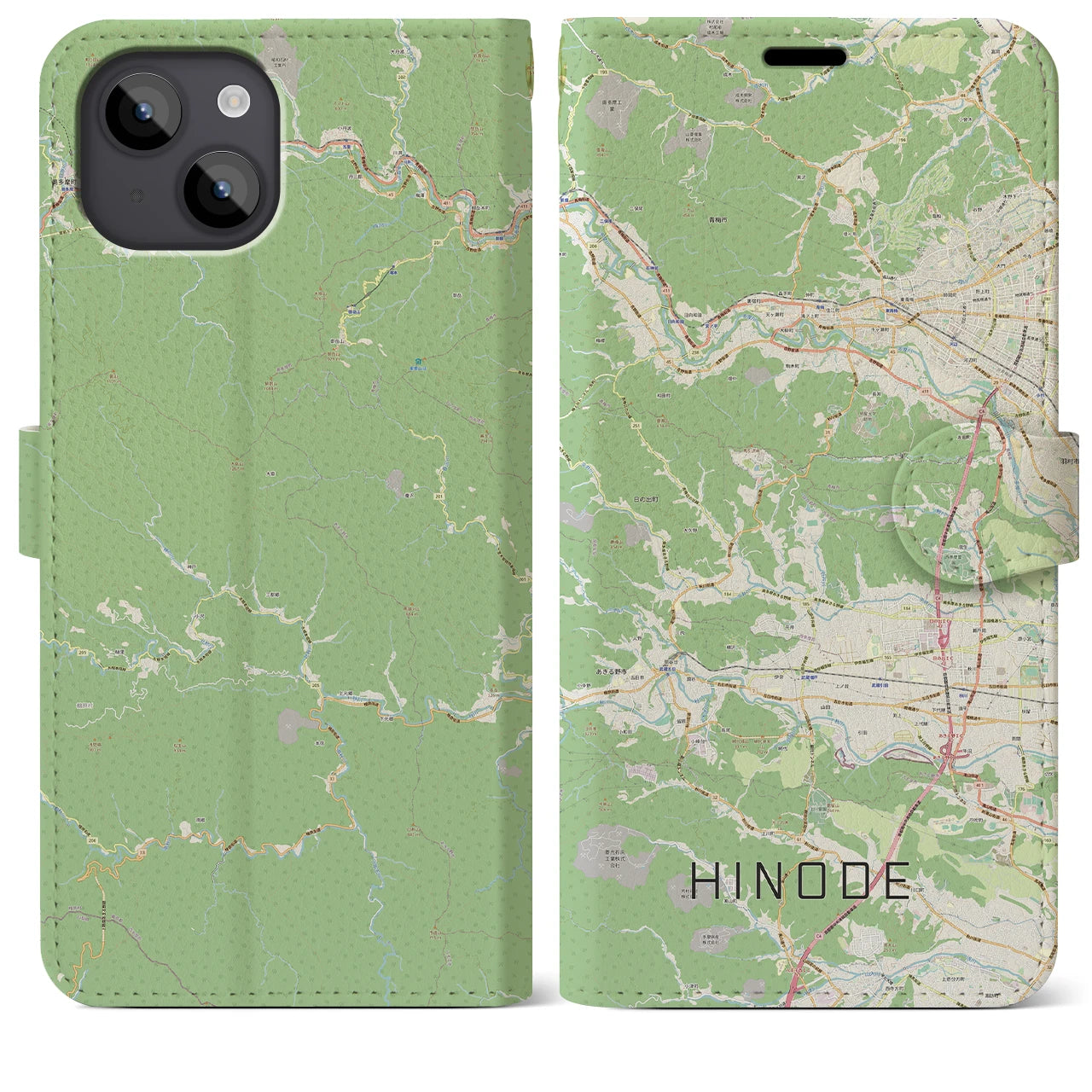 【日の出(東京都)】地図柄iPhoneケース(手帳タイプ)ナチュラル・iPhone 14 Plus 用