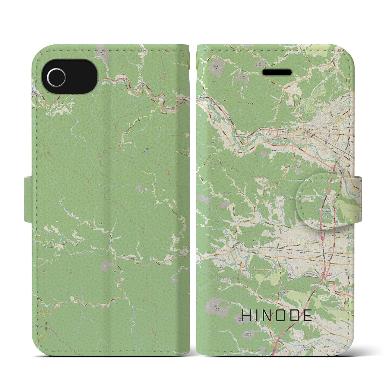 【日の出(東京都)】地図柄iPhoneケース(手帳タイプ)ナチュラル・iPhone SE(第3 / 第2世代) / 8 / 7 / 6s / 6 用