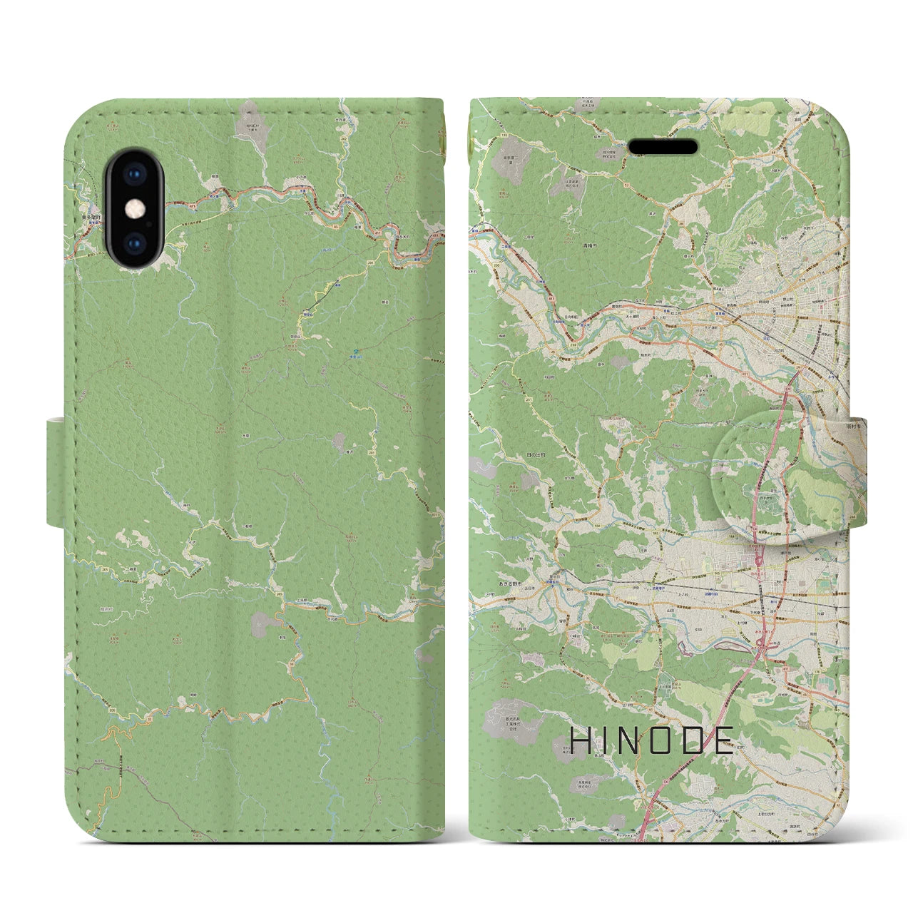 【日の出(東京都)】地図柄iPhoneケース(手帳タイプ)ナチュラル・iPhone XS / X 用