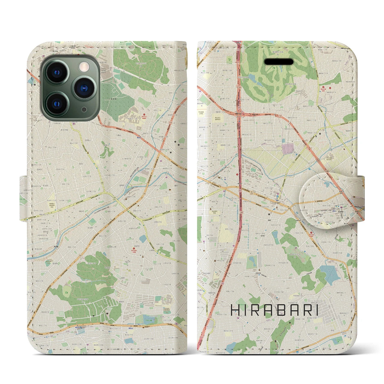 【平針(愛知県)】地図柄iPhoneケース(手帳タイプ)ナチュラル・iPhone 11 Pro 用