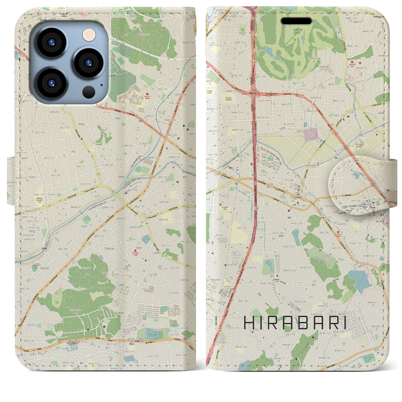 【平針(愛知県)】地図柄iPhoneケース(手帳タイプ)ナチュラル・iPhone 13 Pro Max 用