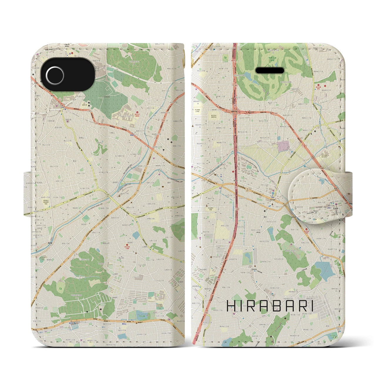 【平針(愛知県)】地図柄iPhoneケース(手帳タイプ)ナチュラル・iPhone SE(第3 / 第2世代) / 8 / 7 / 6s / 6 用