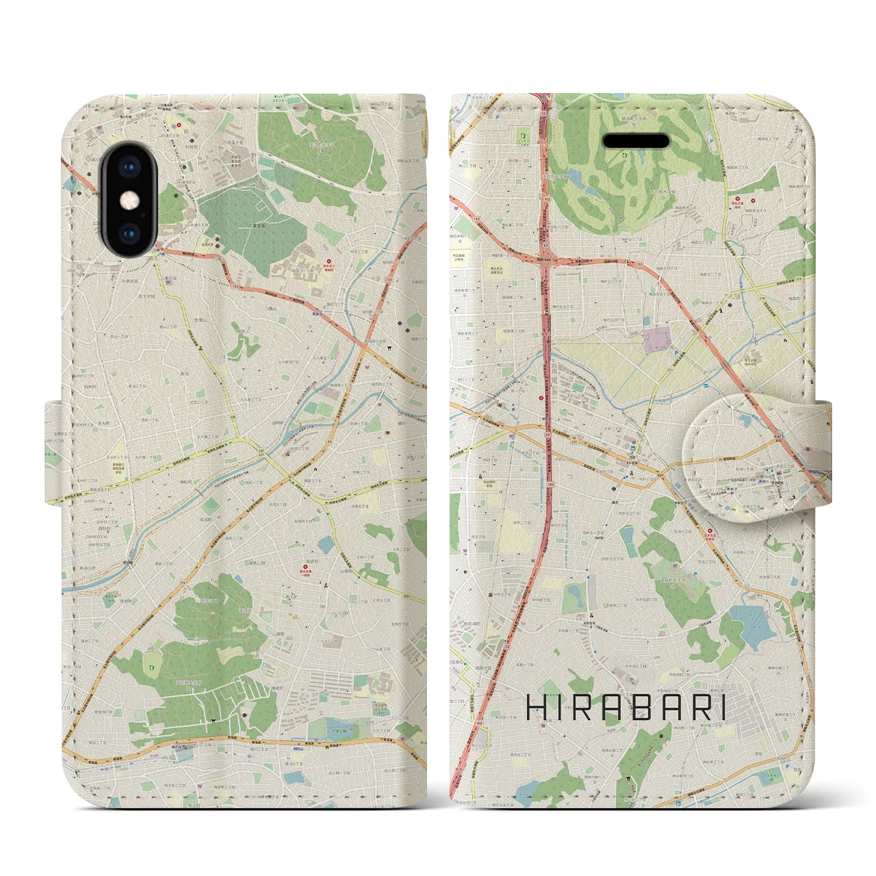 【平針(愛知県)】地図柄iPhoneケース(手帳タイプ)ナチュラル・iPhone XS / X 用