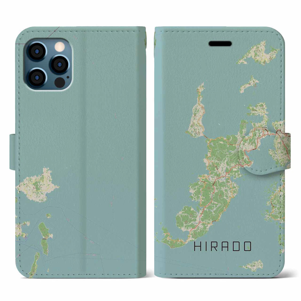 【平戸(長崎県)】地図柄iPhoneケース(手帳タイプ)ナチュラル・iPhone 12 / 12 Pro 用