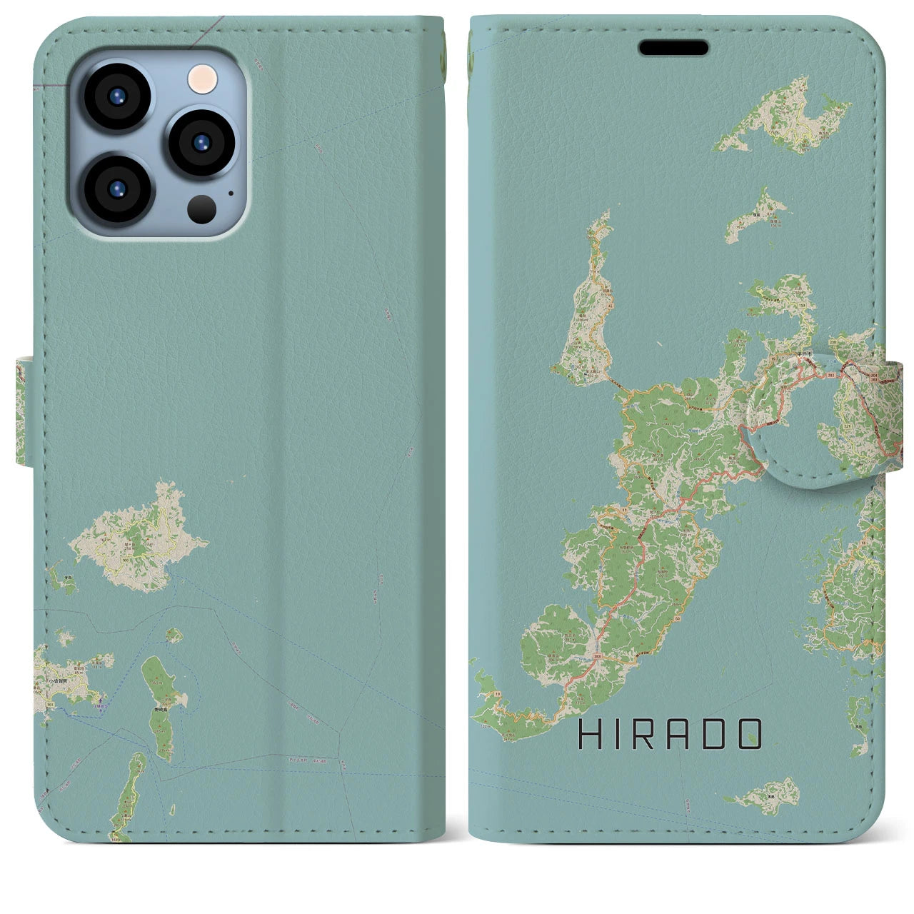【平戸(長崎県)】地図柄iPhoneケース(手帳タイプ)ナチュラル・iPhone 13 Pro Max 用