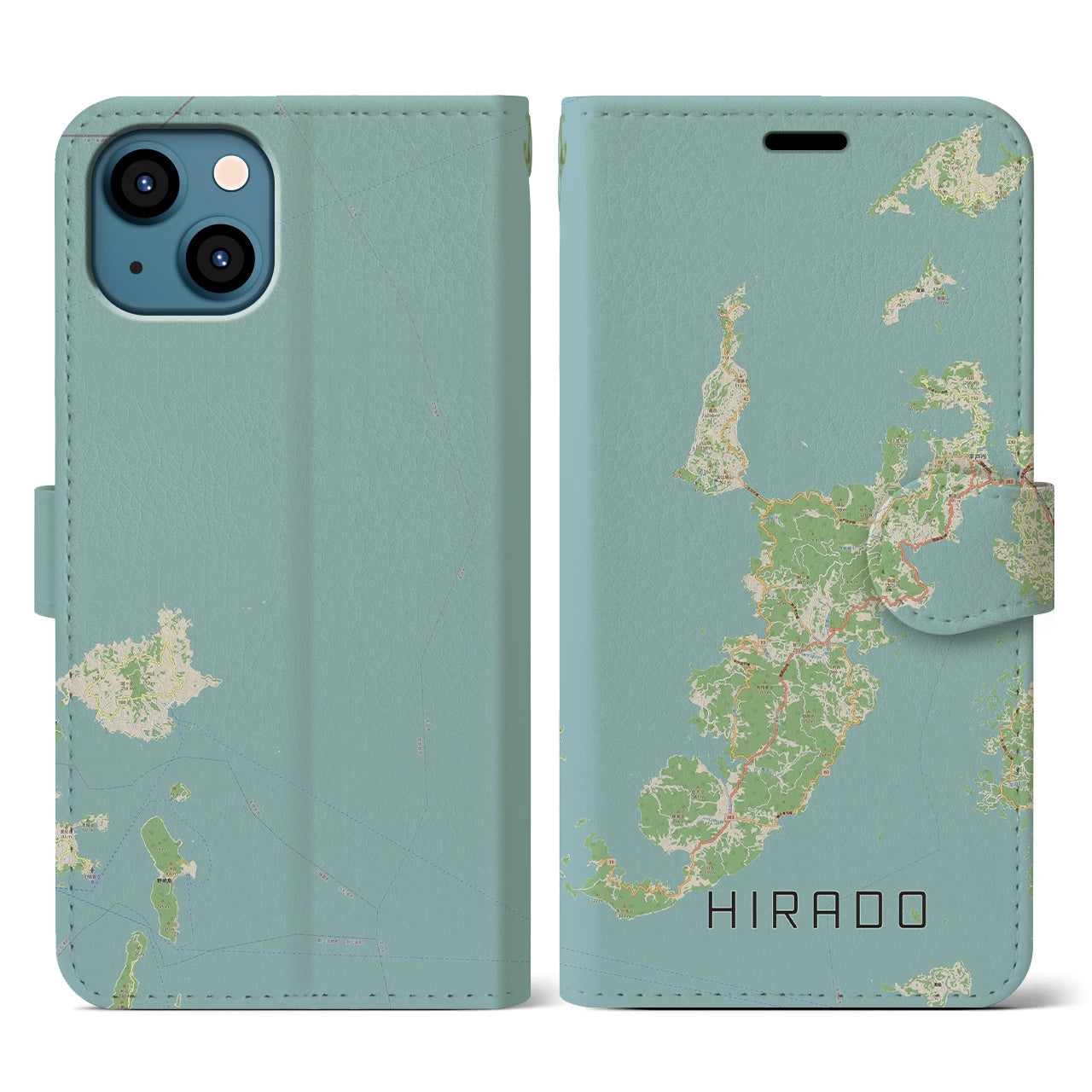 【平戸(長崎県)】地図柄iPhoneケース(手帳タイプ)ナチュラル・iPhone 13 用