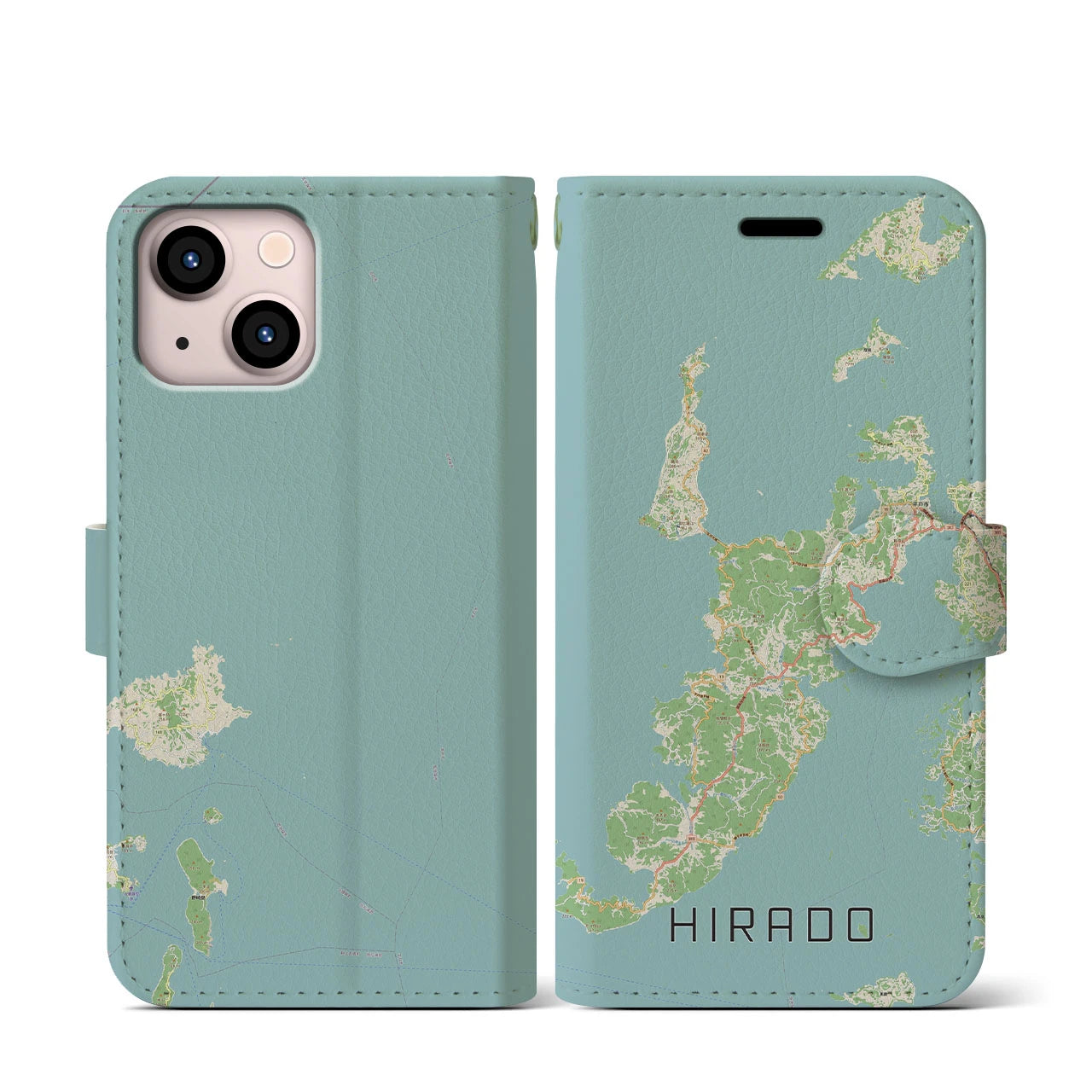 【平戸(長崎県)】地図柄iPhoneケース(手帳タイプ)ナチュラル・iPhone 13 mini 用