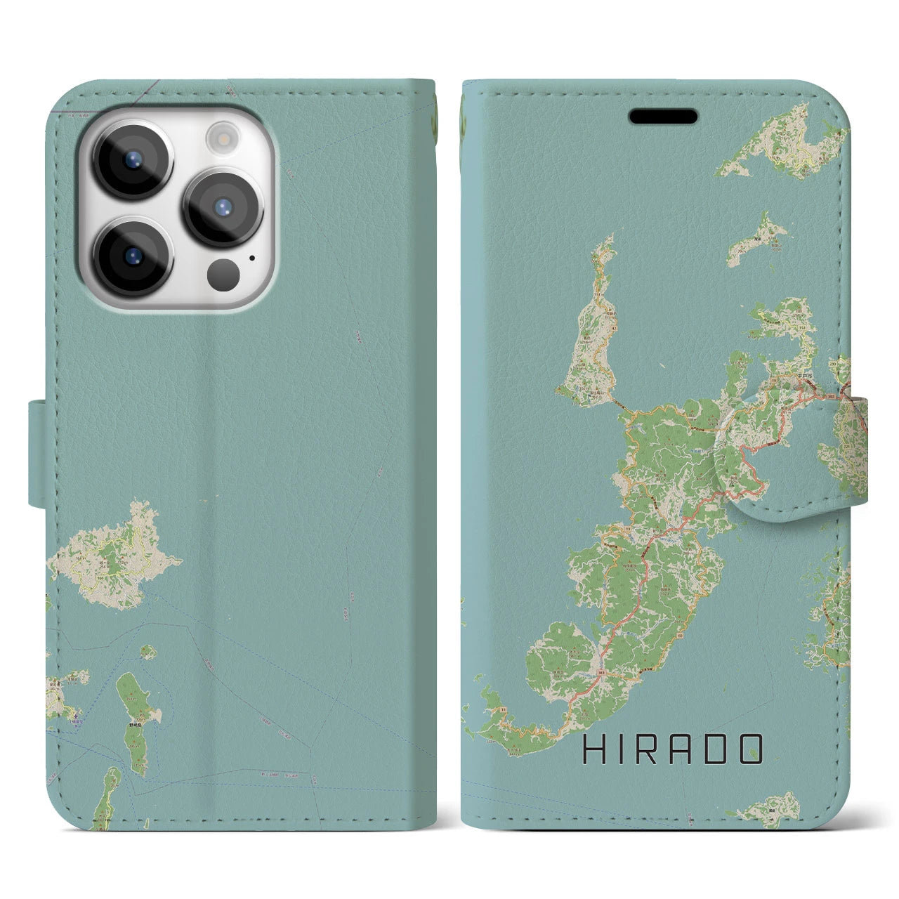 【平戸(長崎県)】地図柄iPhoneケース(手帳タイプ)ナチュラル・iPhone 14 Pro 用