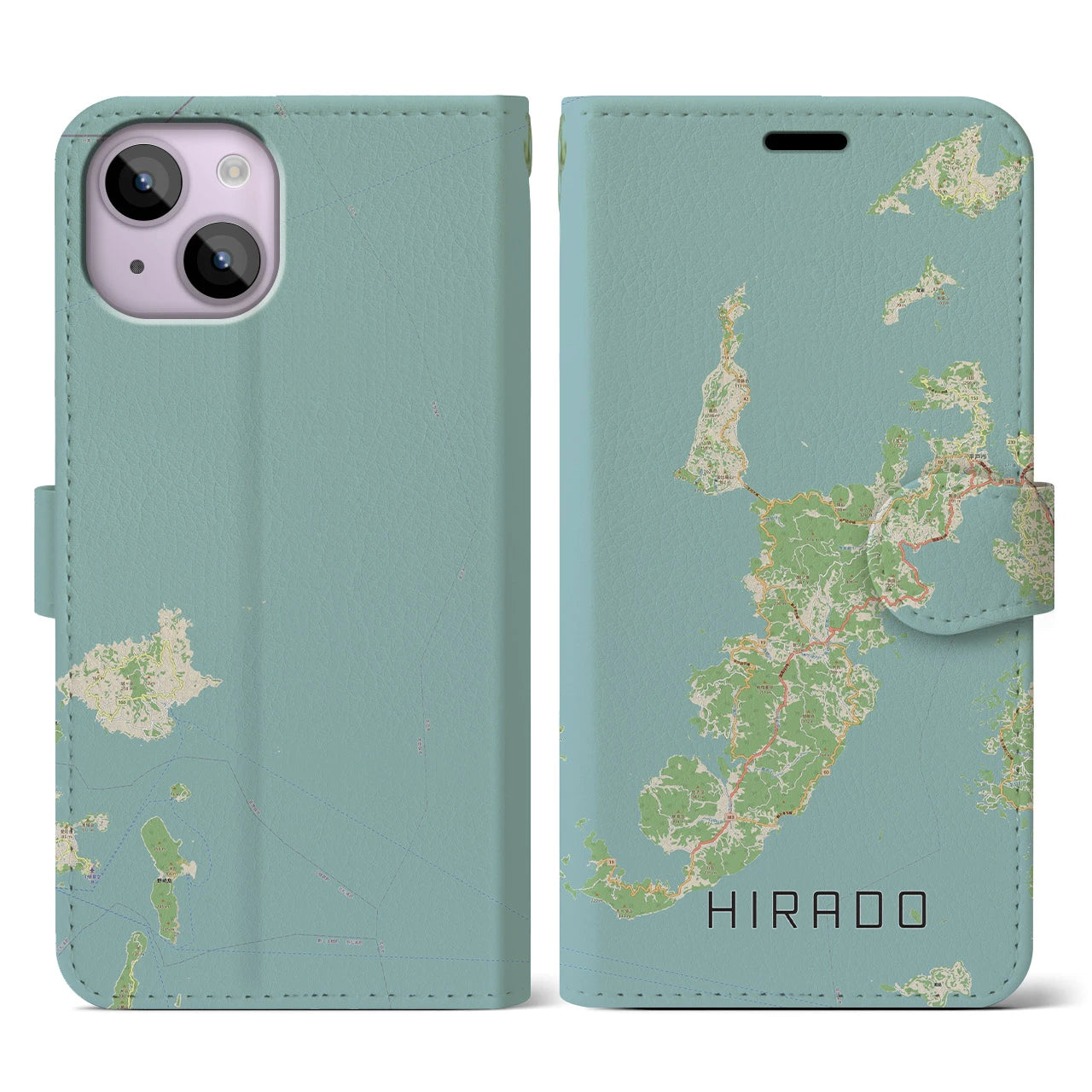 【平戸(長崎県)】地図柄iPhoneケース(手帳タイプ)ナチュラル・iPhone 14 用