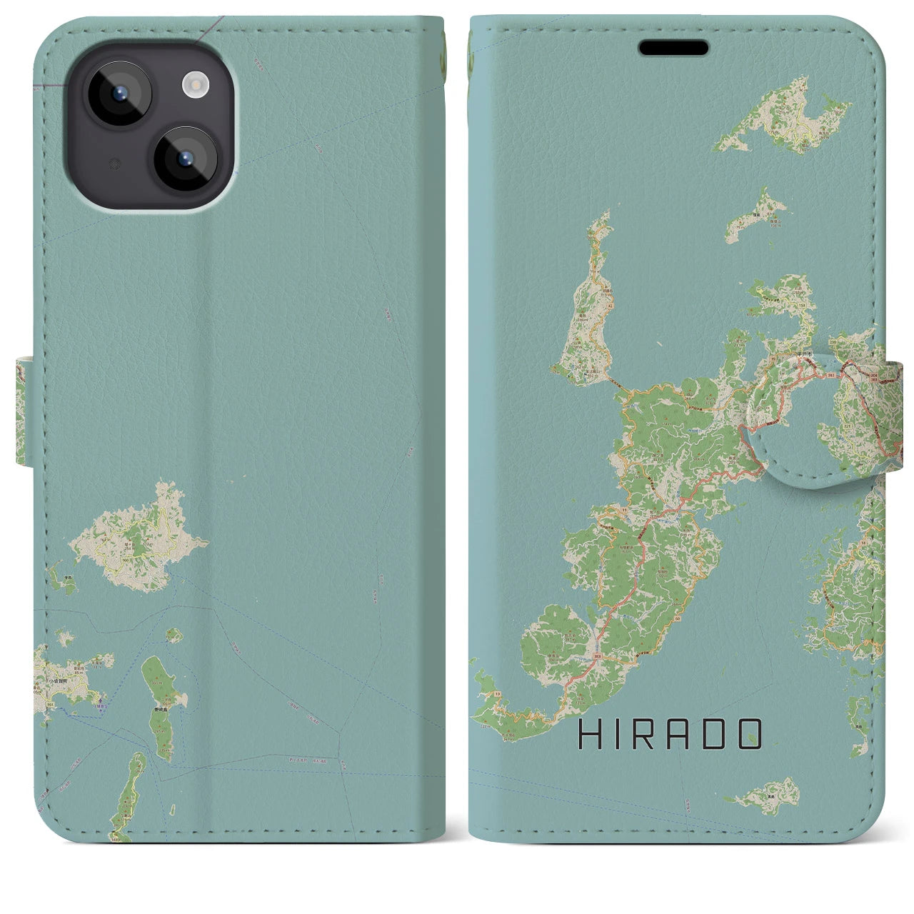 【平戸(長崎県)】地図柄iPhoneケース(手帳タイプ)ナチュラル・iPhone 14 Plus 用