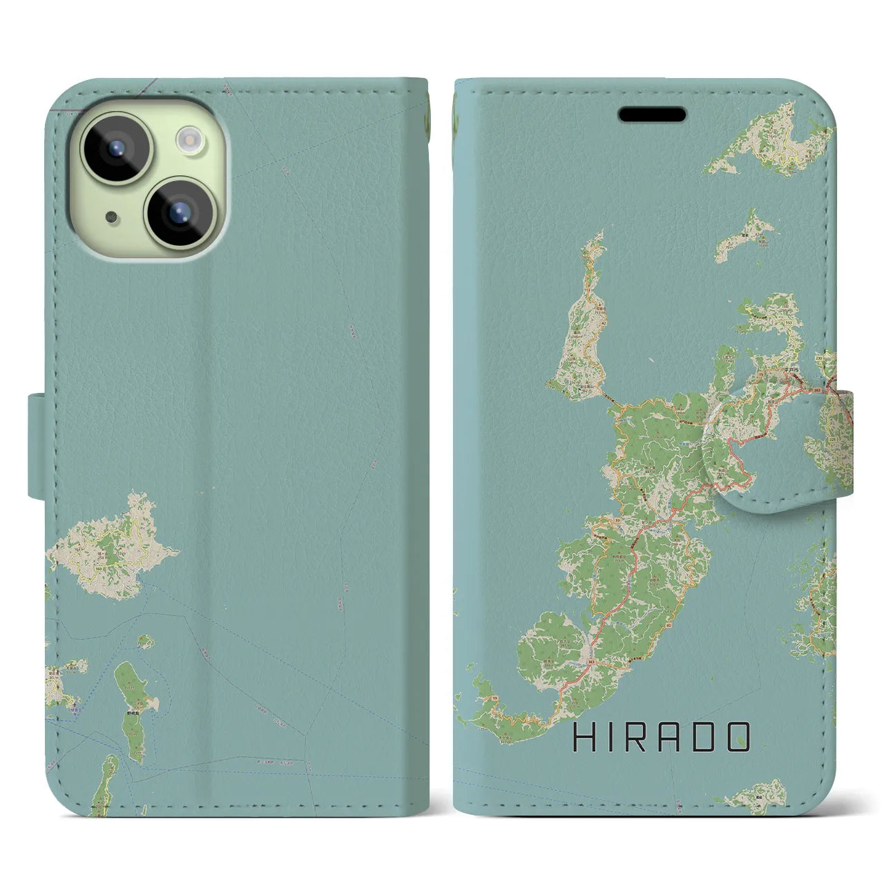 【平戸(長崎県)】地図柄iPhoneケース(手帳タイプ)ナチュラル・iPhone 15 用