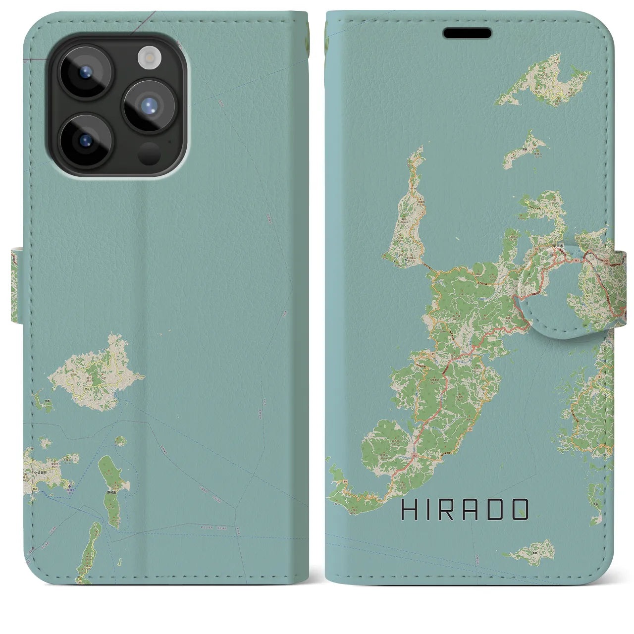 【平戸(長崎県)】地図柄iPhoneケース(手帳タイプ)ナチュラル・iPhone 15 Pro Max 用