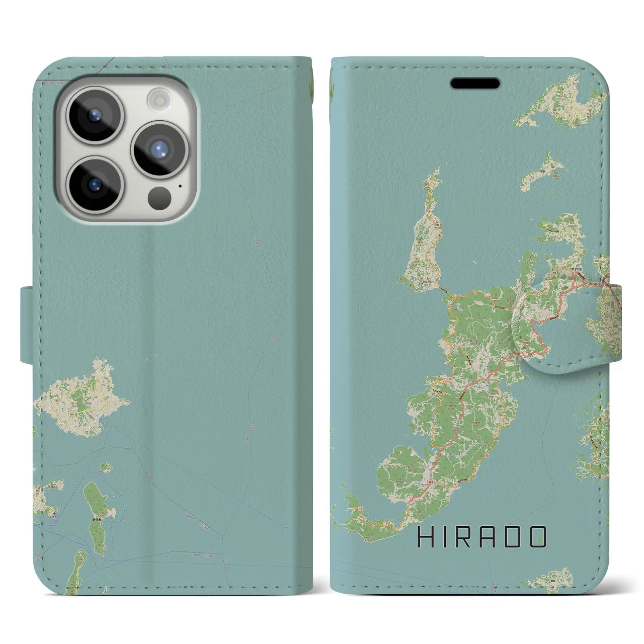 【平戸(長崎県)】地図柄iPhoneケース(手帳タイプ)ナチュラル・iPhone 15 Pro 用