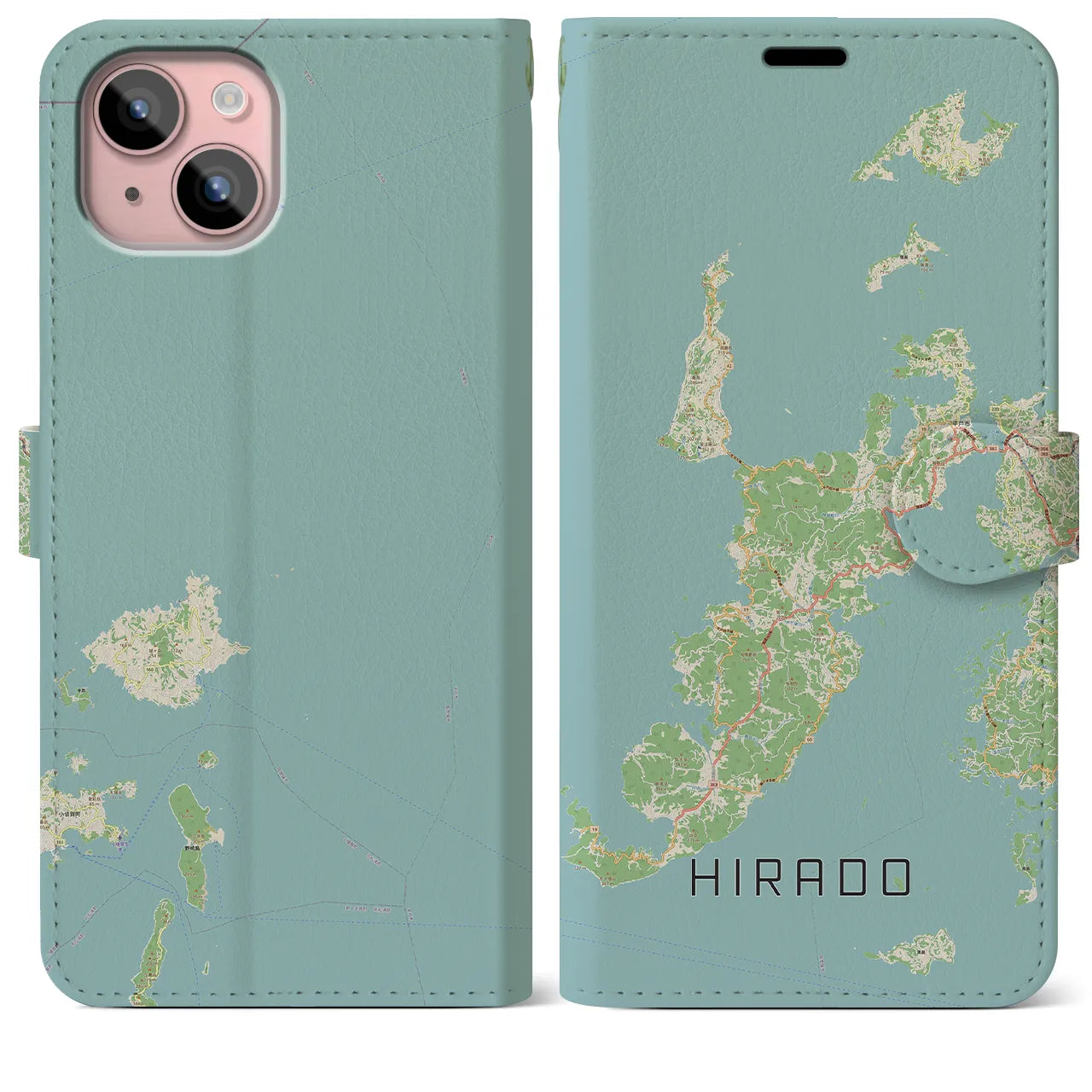 【平戸(長崎県)】地図柄iPhoneケース(手帳タイプ)ナチュラル・iPhone 15 Plus 用