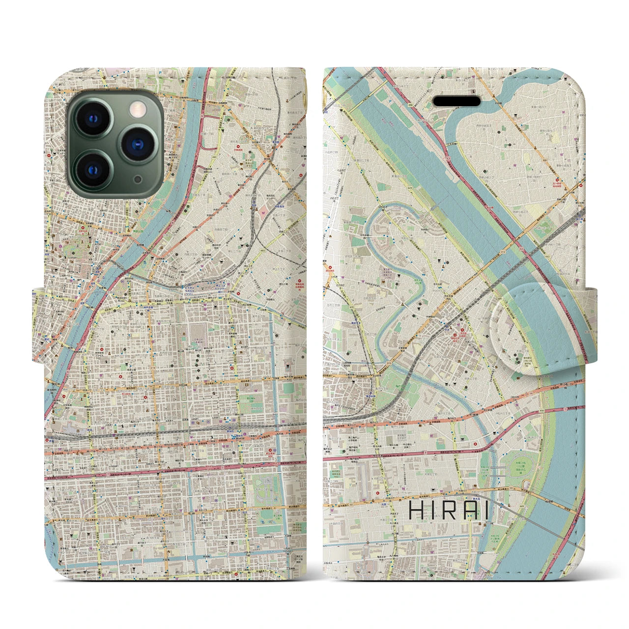 【平井(東京都)】地図柄iPhoneケース(手帳タイプ)ナチュラル・iPhone 11 Pro 用