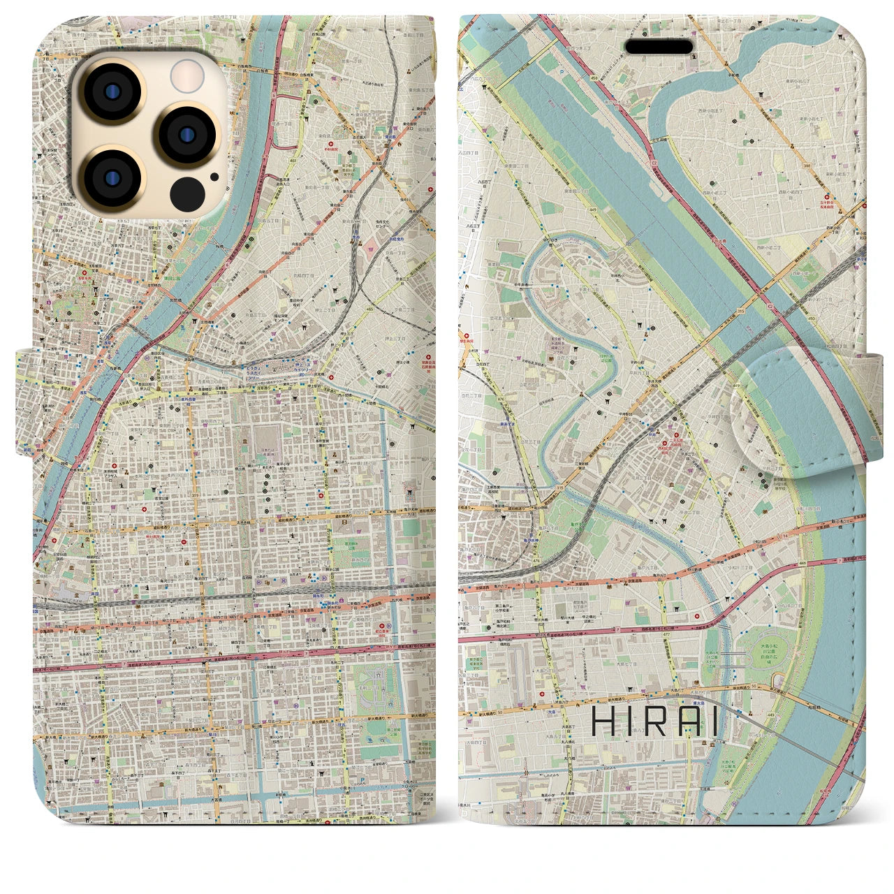【平井(東京都)】地図柄iPhoneケース(手帳タイプ)ナチュラル・iPhone 12 Pro Max 用