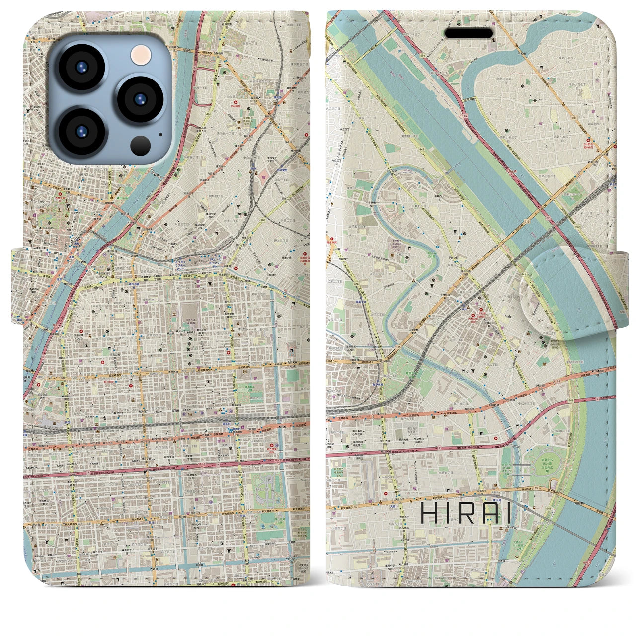 【平井(東京都)】地図柄iPhoneケース(手帳タイプ)ナチュラル・iPhone 13 Pro Max 用