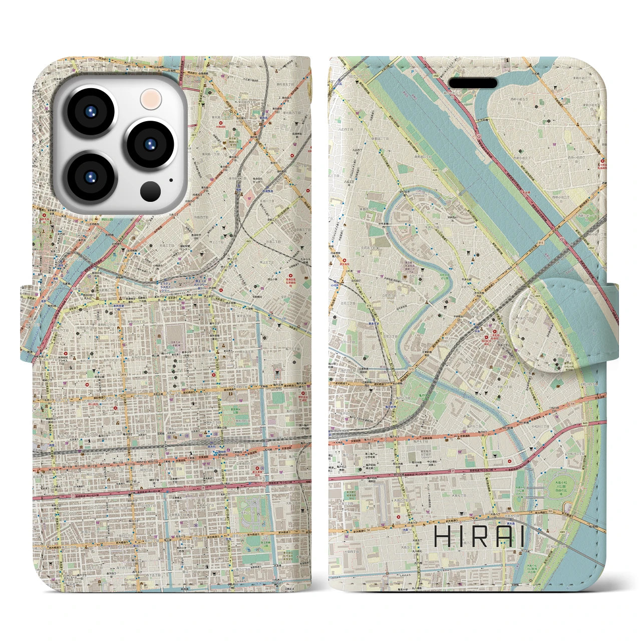 【平井(東京都)】地図柄iPhoneケース(手帳タイプ)ナチュラル・iPhone 13 Pro 用