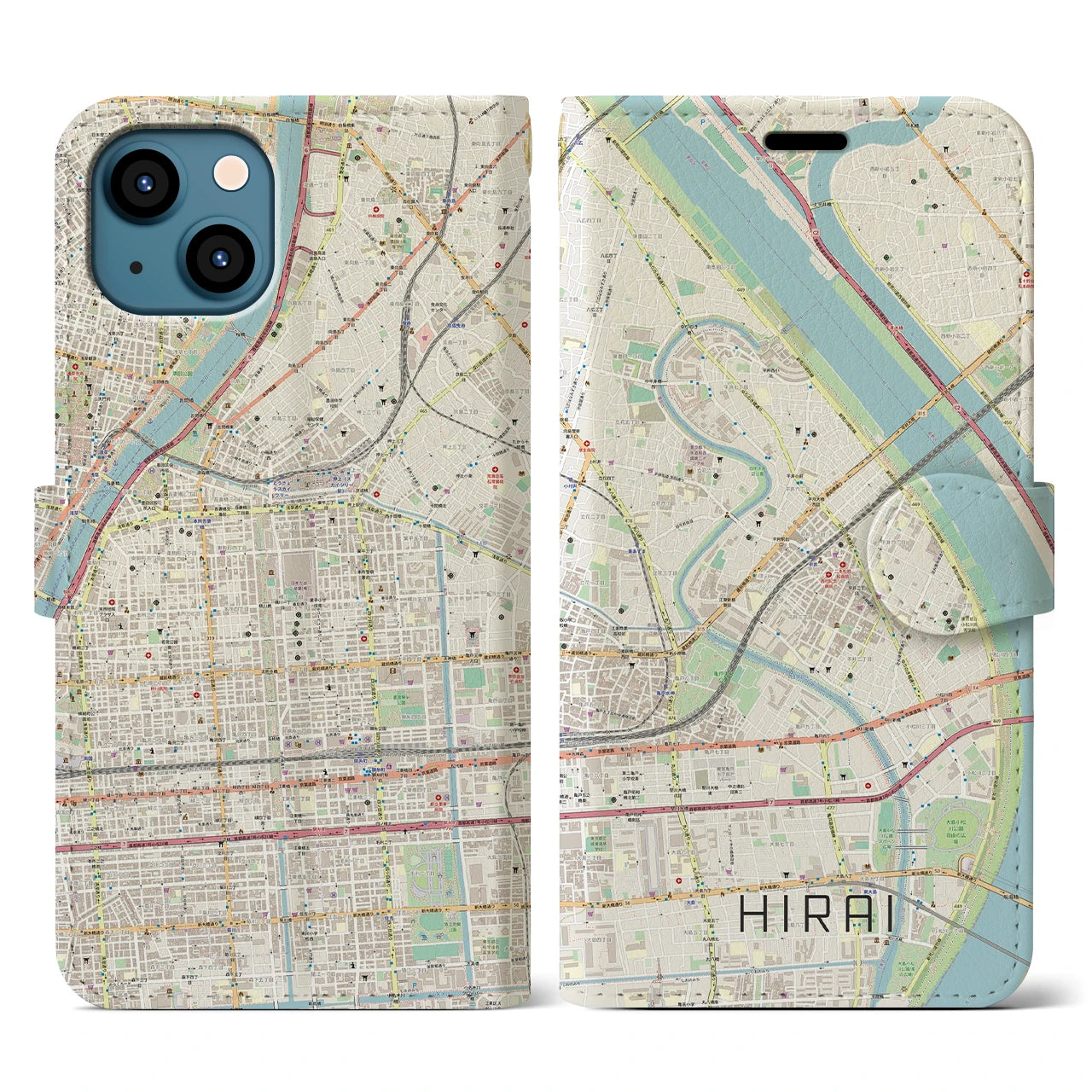 【平井(東京都)】地図柄iPhoneケース(手帳タイプ)ナチュラル・iPhone 13 用