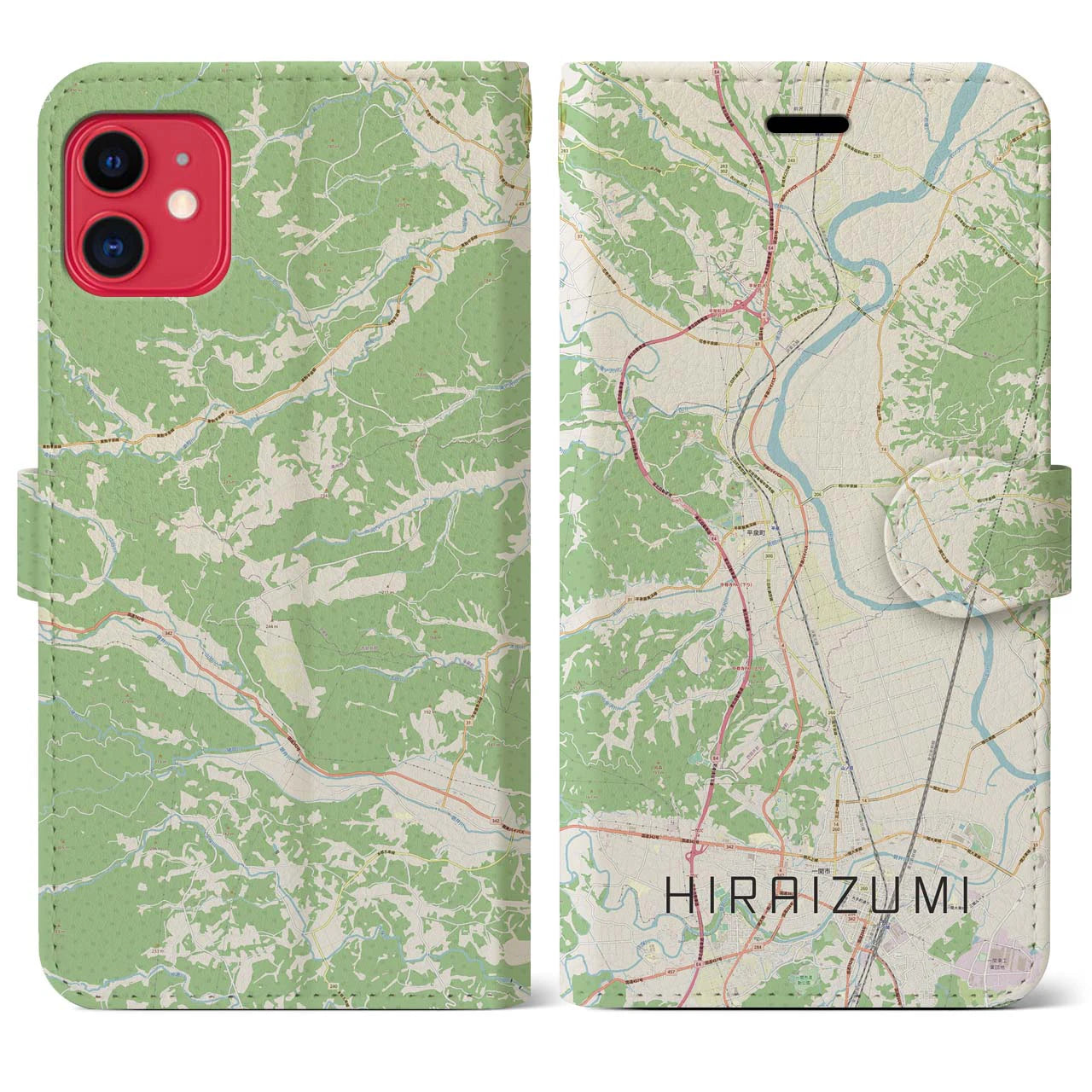【平泉(岩手県)】地図柄iPhoneケース(手帳タイプ)ナチュラル・iPhone 11 用