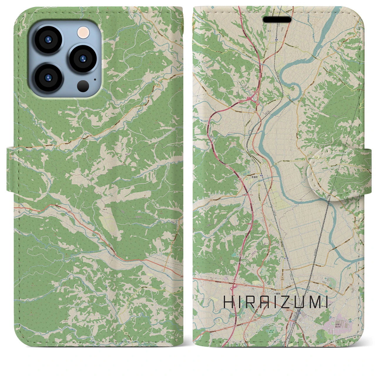 【平泉(岩手県)】地図柄iPhoneケース(手帳タイプ)ナチュラル・iPhone 13 Pro Max 用