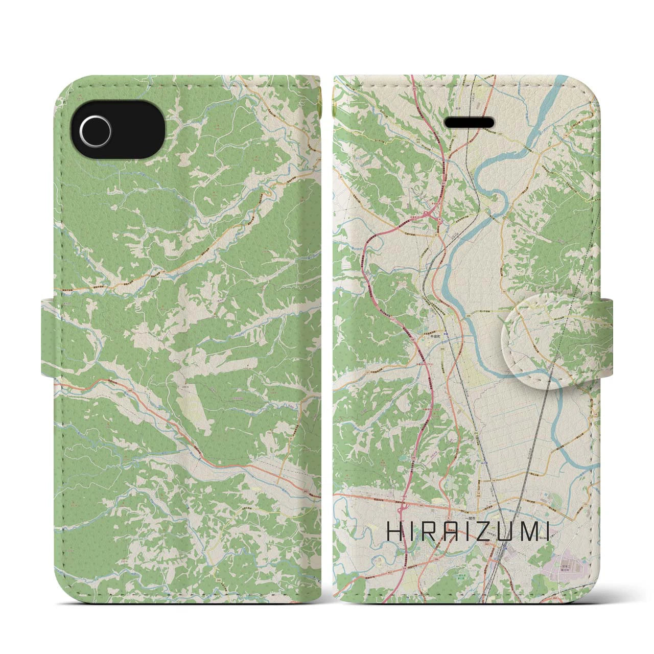 【平泉(岩手県)】地図柄iPhoneケース(手帳タイプ)ナチュラル・iPhone SE(第3 / 第2世代) / 8 / 7 / 6s / 6 用