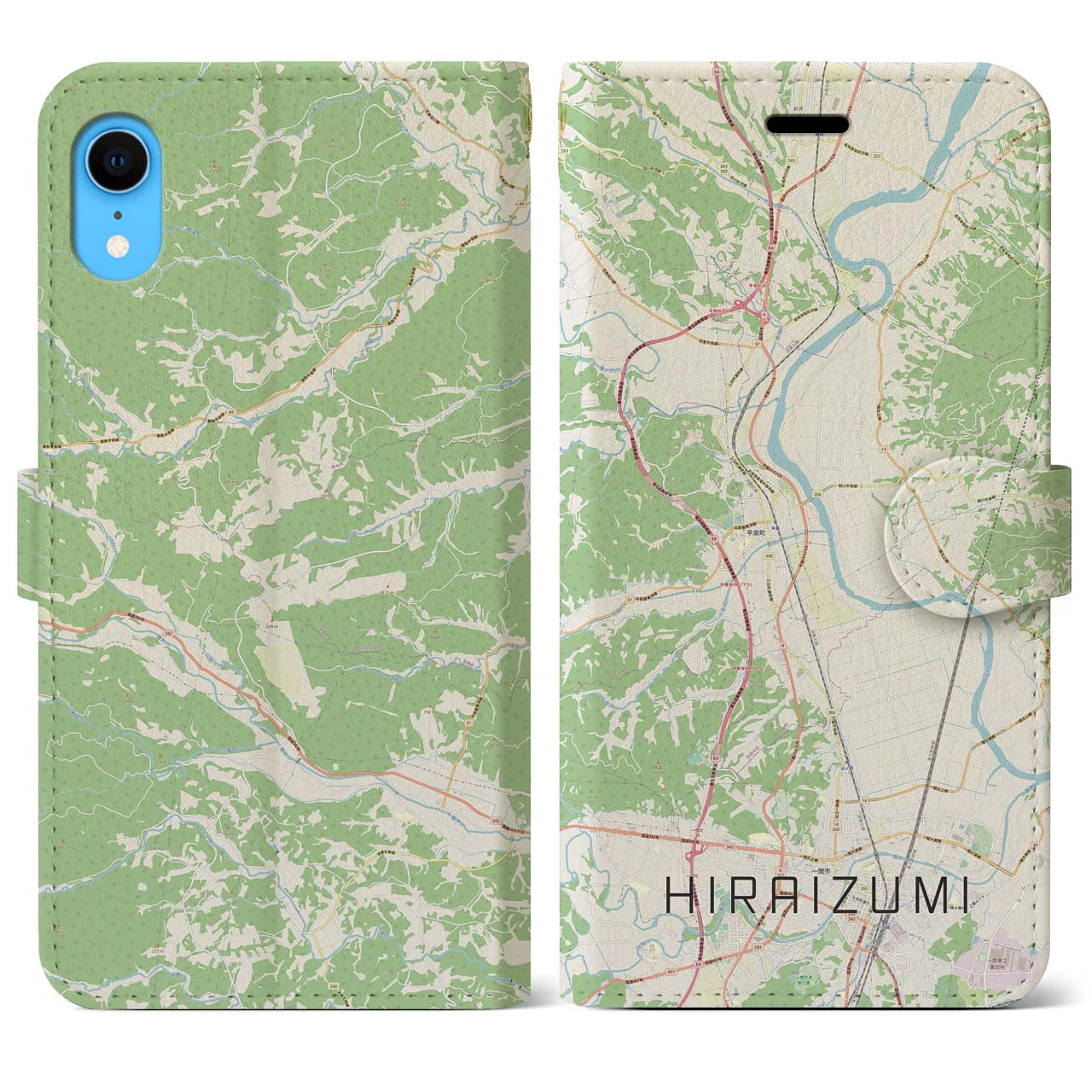 【平泉(岩手県)】地図柄iPhoneケース(手帳タイプ)ナチュラル・iPhone XR 用