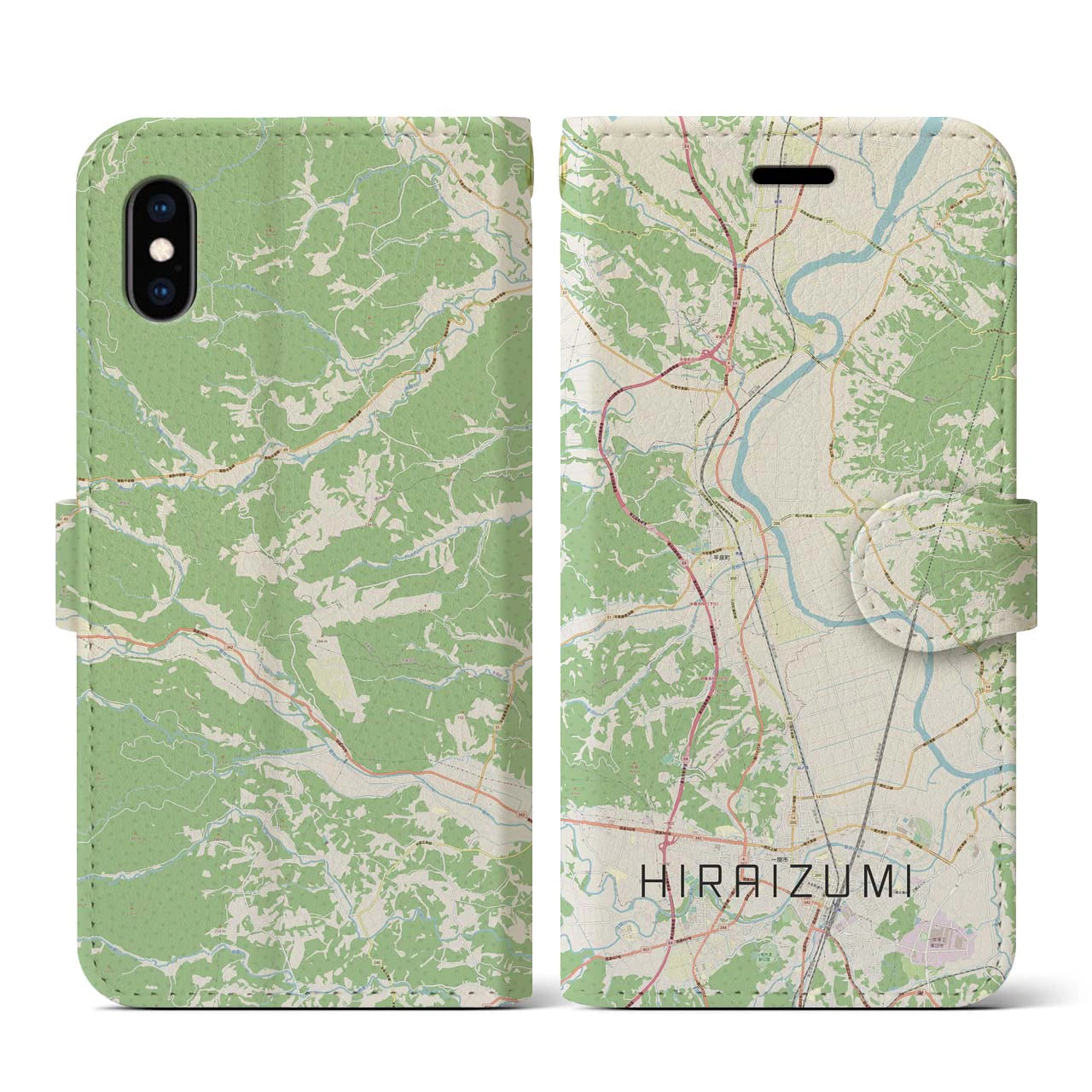 【平泉(岩手県)】地図柄iPhoneケース(手帳タイプ)ナチュラル・iPhone XS / X 用