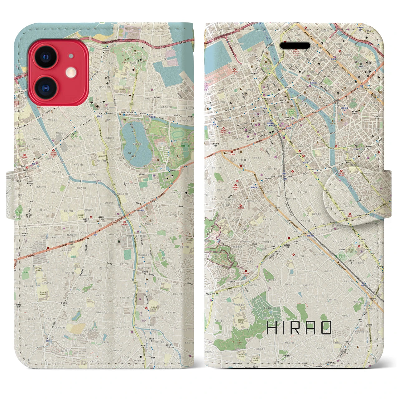 【平尾(福岡県)】地図柄iPhoneケース(手帳タイプ)ナチュラル・iPhone 11 用