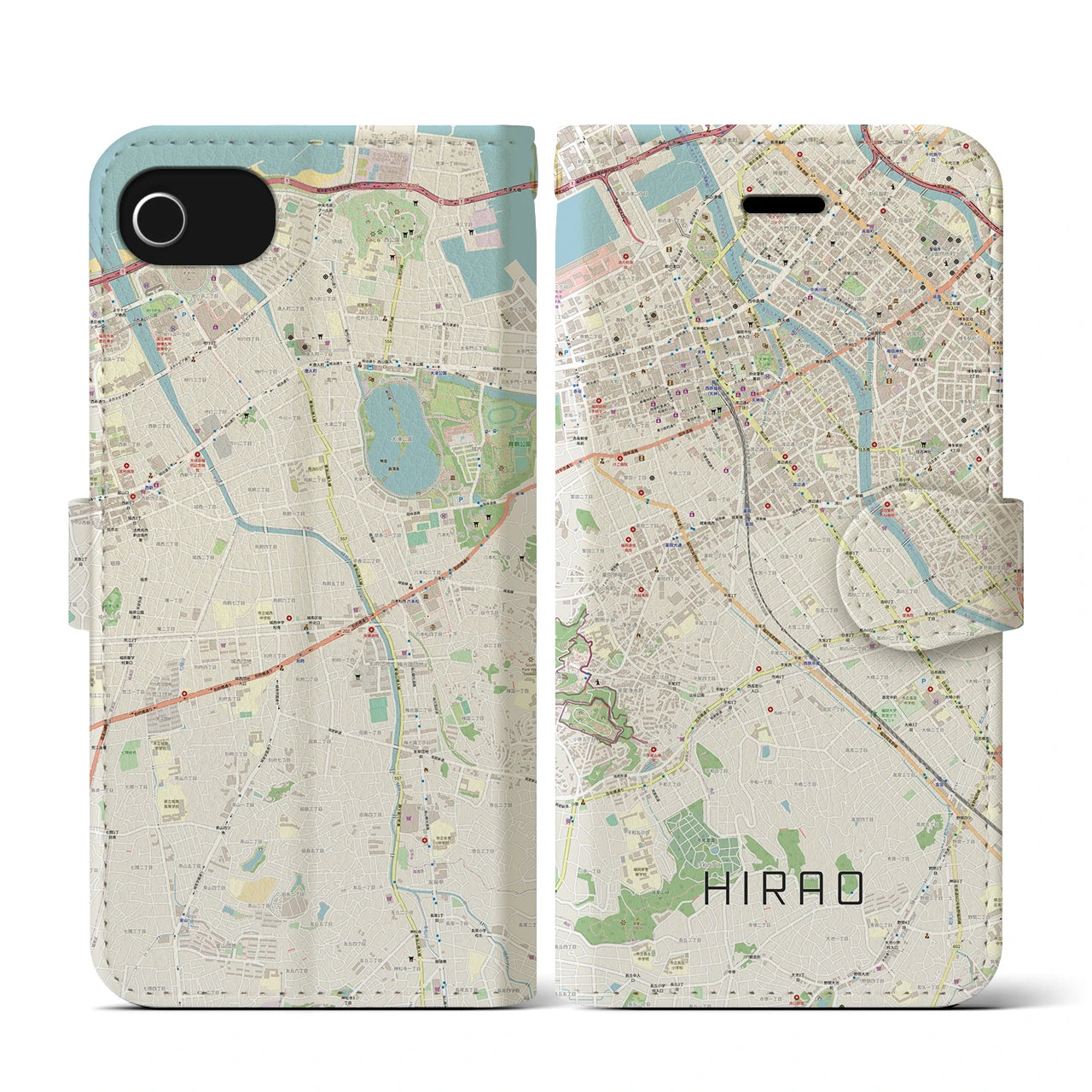 【平尾(福岡県)】地図柄iPhoneケース(手帳タイプ)ナチュラル・iPhone SE(第3 / 第2世代) / 8 / 7 / 6s / 6 用