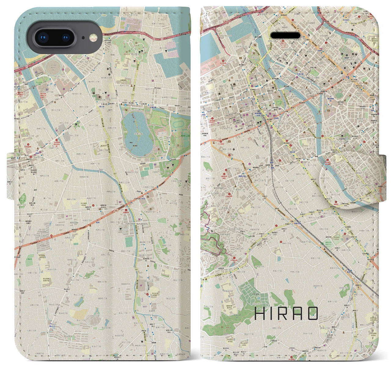 【平尾(福岡県)】地図柄iPhoneケース(手帳タイプ)ナチュラル・iPhone 8Plus /7Plus / 6sPlus / 6Plus 用