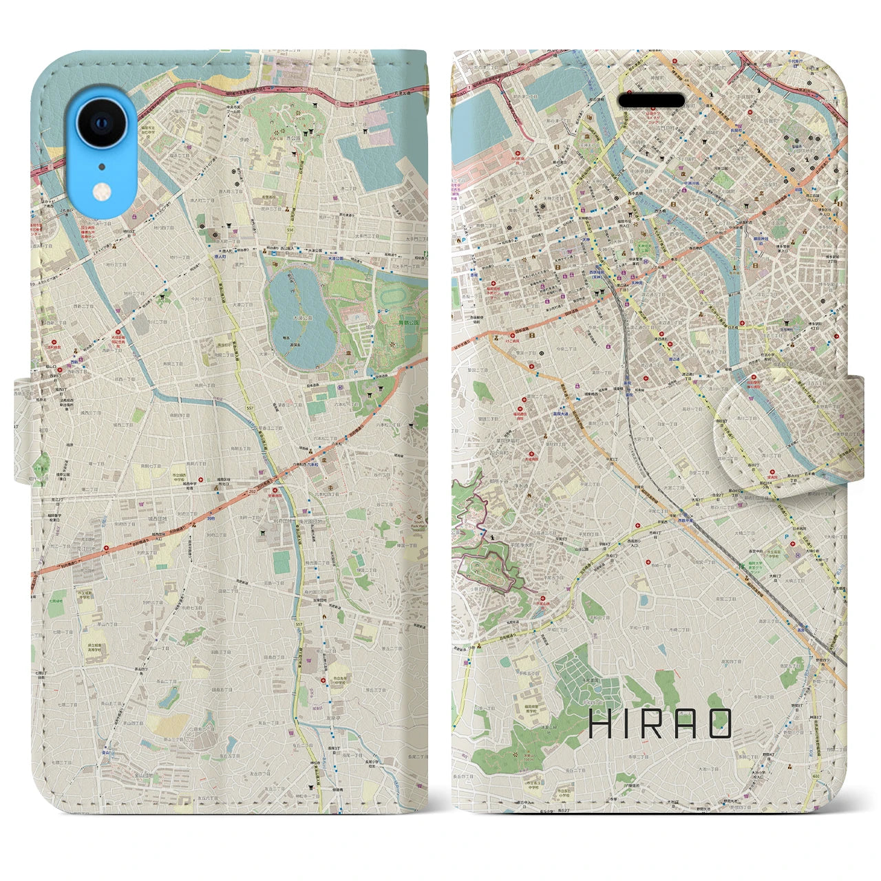 【平尾(福岡県)】地図柄iPhoneケース(手帳タイプ)ナチュラル・iPhone XR 用