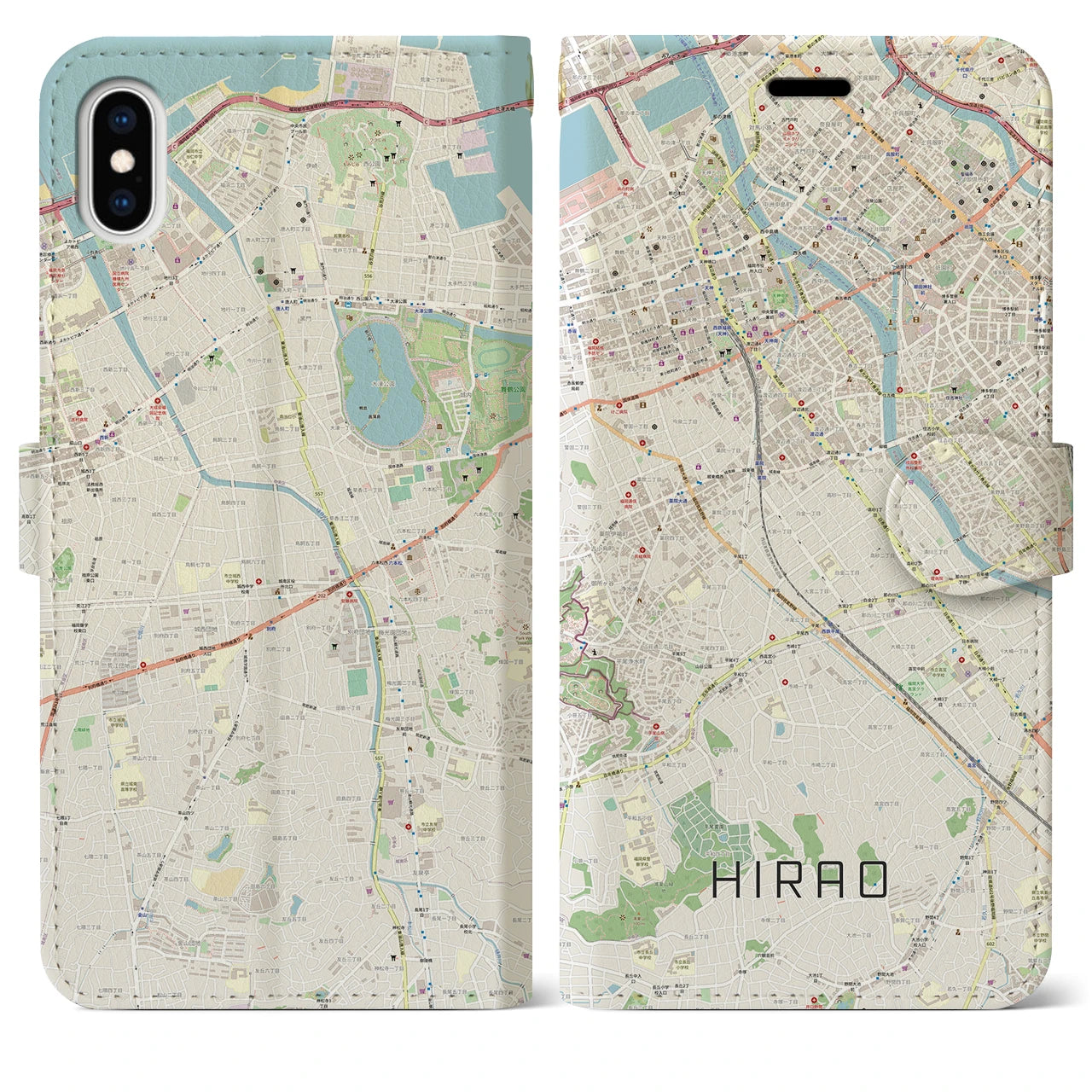 【平尾(福岡県)】地図柄iPhoneケース(手帳タイプ)ナチュラル・iPhone XS Max 用