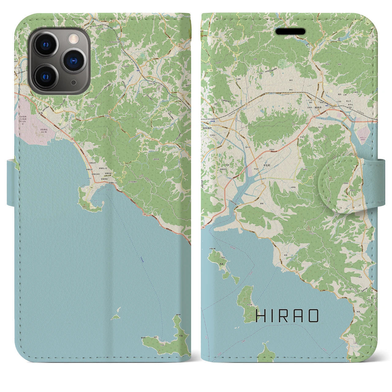 【平生(山口県)】地図柄iPhoneケース(手帳タイプ)ナチュラル・iPhone 11 Pro Max 用