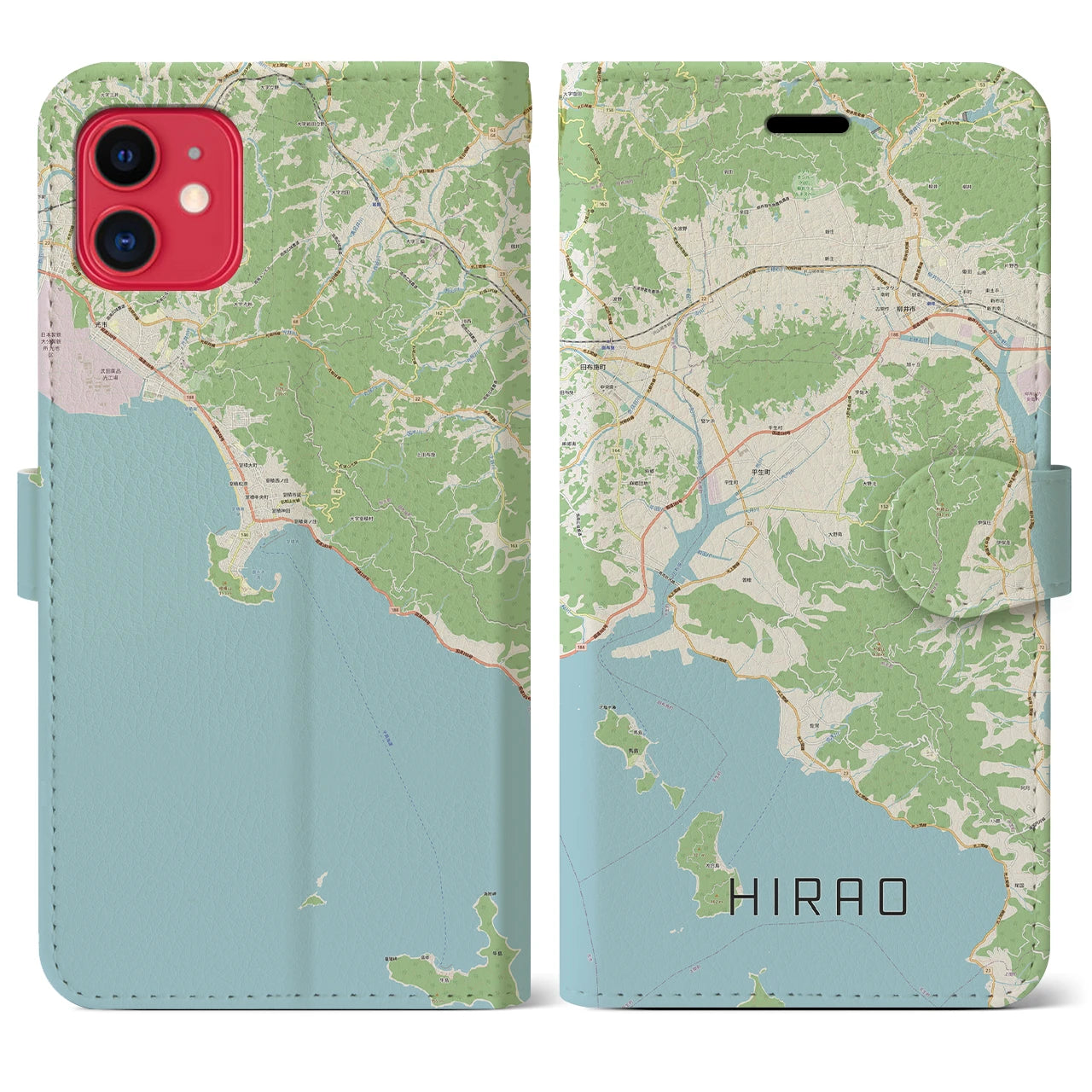 【平生(山口県)】地図柄iPhoneケース(手帳タイプ)ナチュラル・iPhone 11 用
