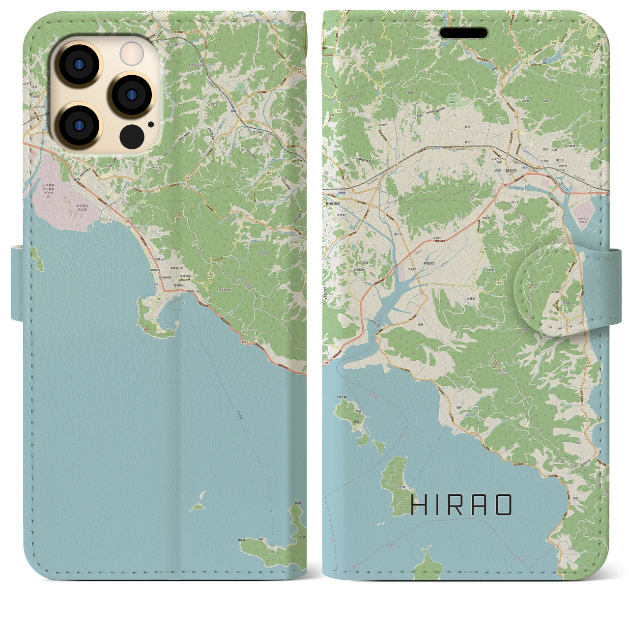 【平生(山口県)】地図柄iPhoneケース(手帳タイプ)ナチュラル・iPhone 12 Pro Max 用