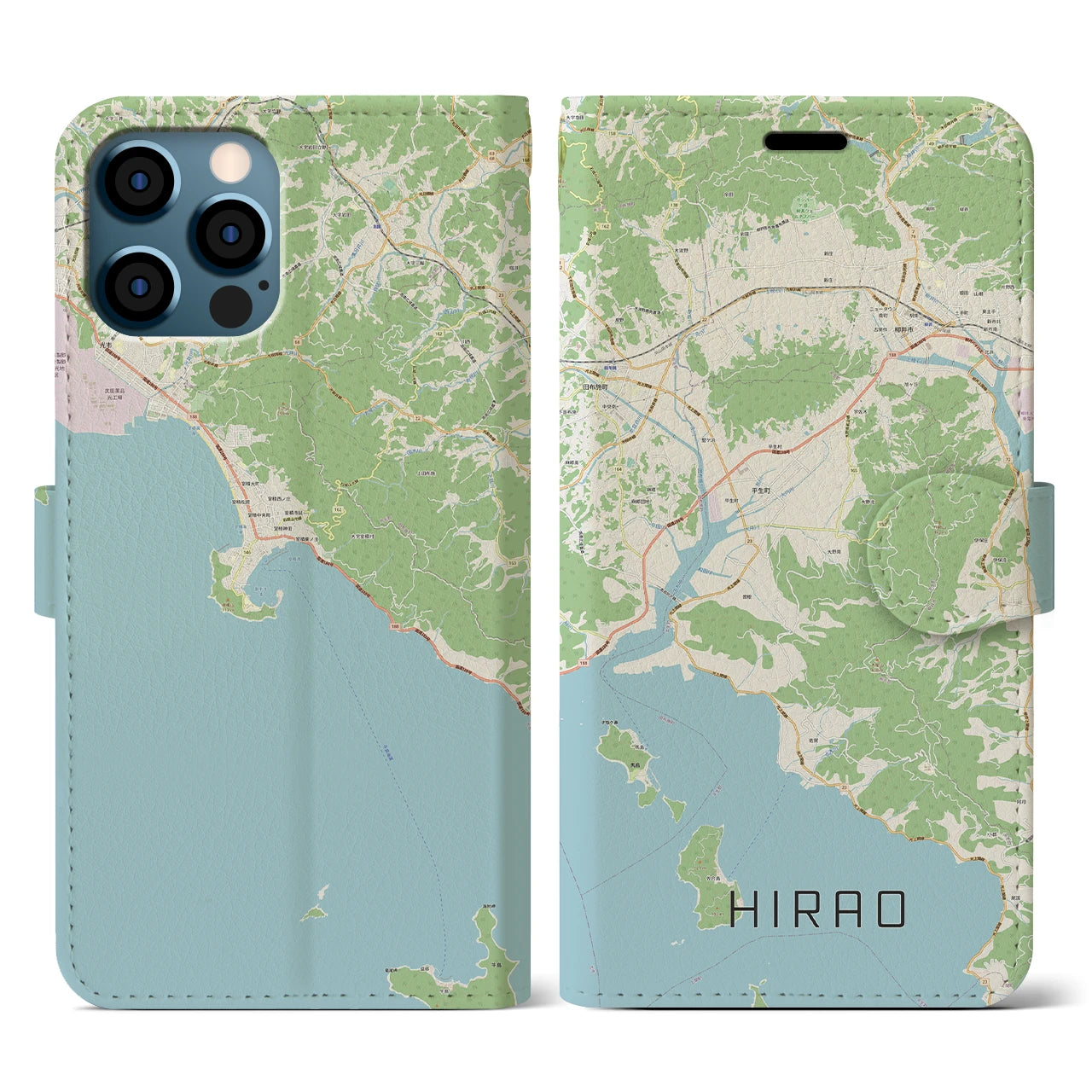 【平生(山口県)】地図柄iPhoneケース(手帳タイプ)ナチュラル・iPhone 12 / 12 Pro 用