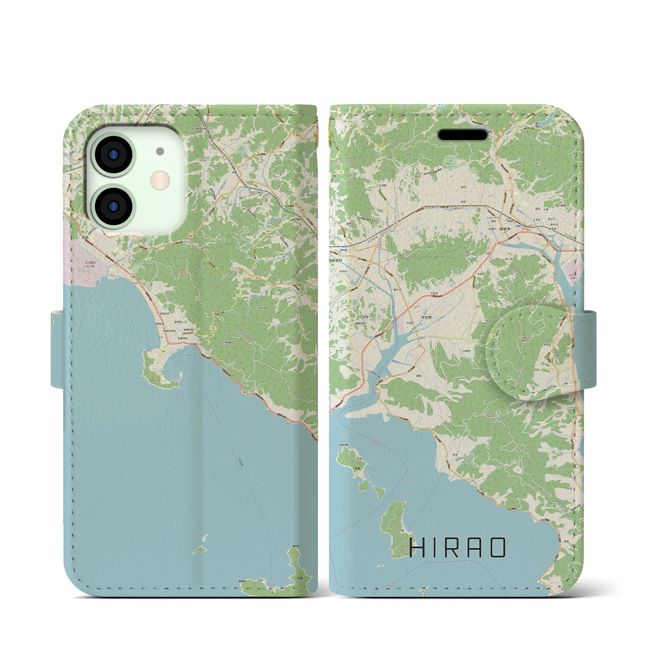 【平生(山口県)】地図柄iPhoneケース(手帳タイプ)ナチュラル・iPhone 12 mini 用