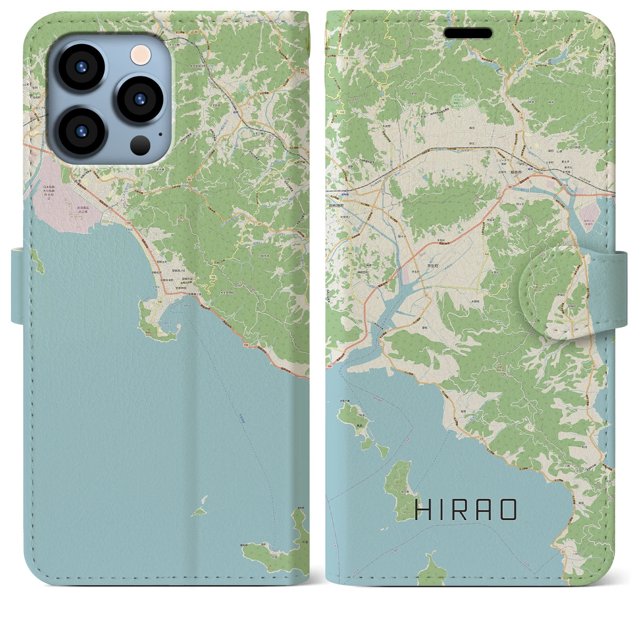 【平生(山口県)】地図柄iPhoneケース(手帳タイプ)ナチュラル・iPhone 13 Pro Max 用