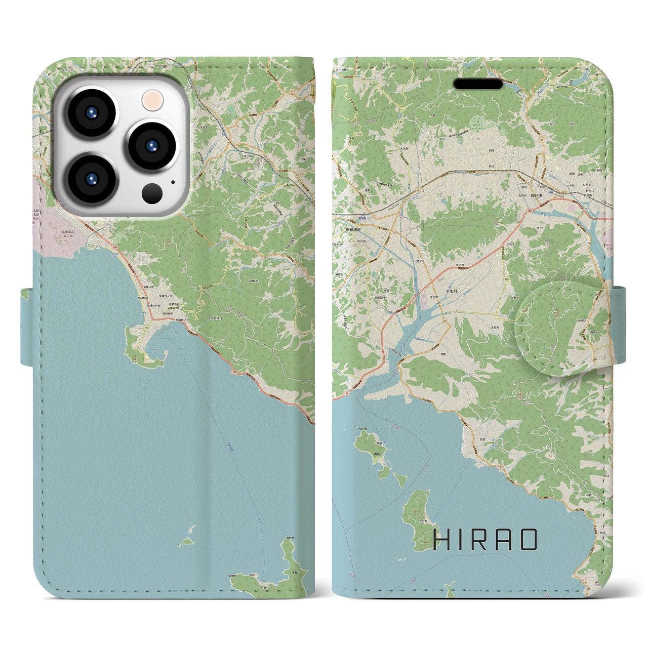 【平生(山口県)】地図柄iPhoneケース(手帳タイプ)ナチュラル・iPhone 13 Pro 用