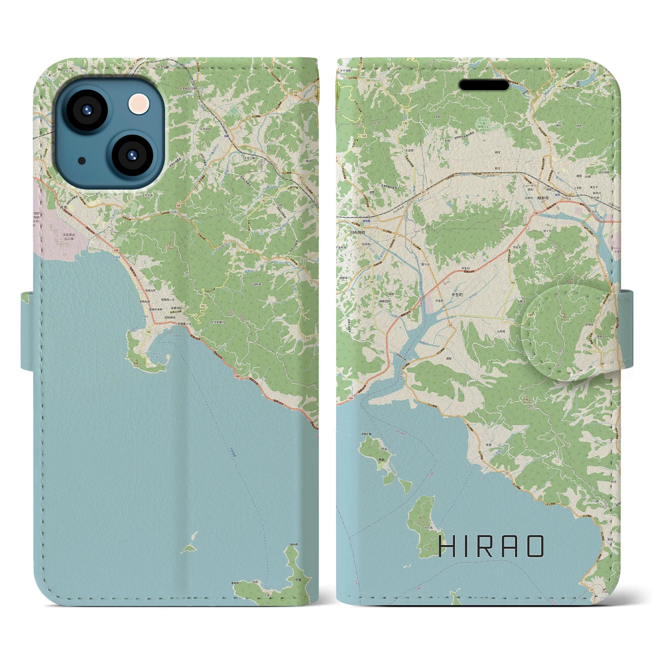 【平生(山口県)】地図柄iPhoneケース(手帳タイプ)ナチュラル・iPhone 13 用