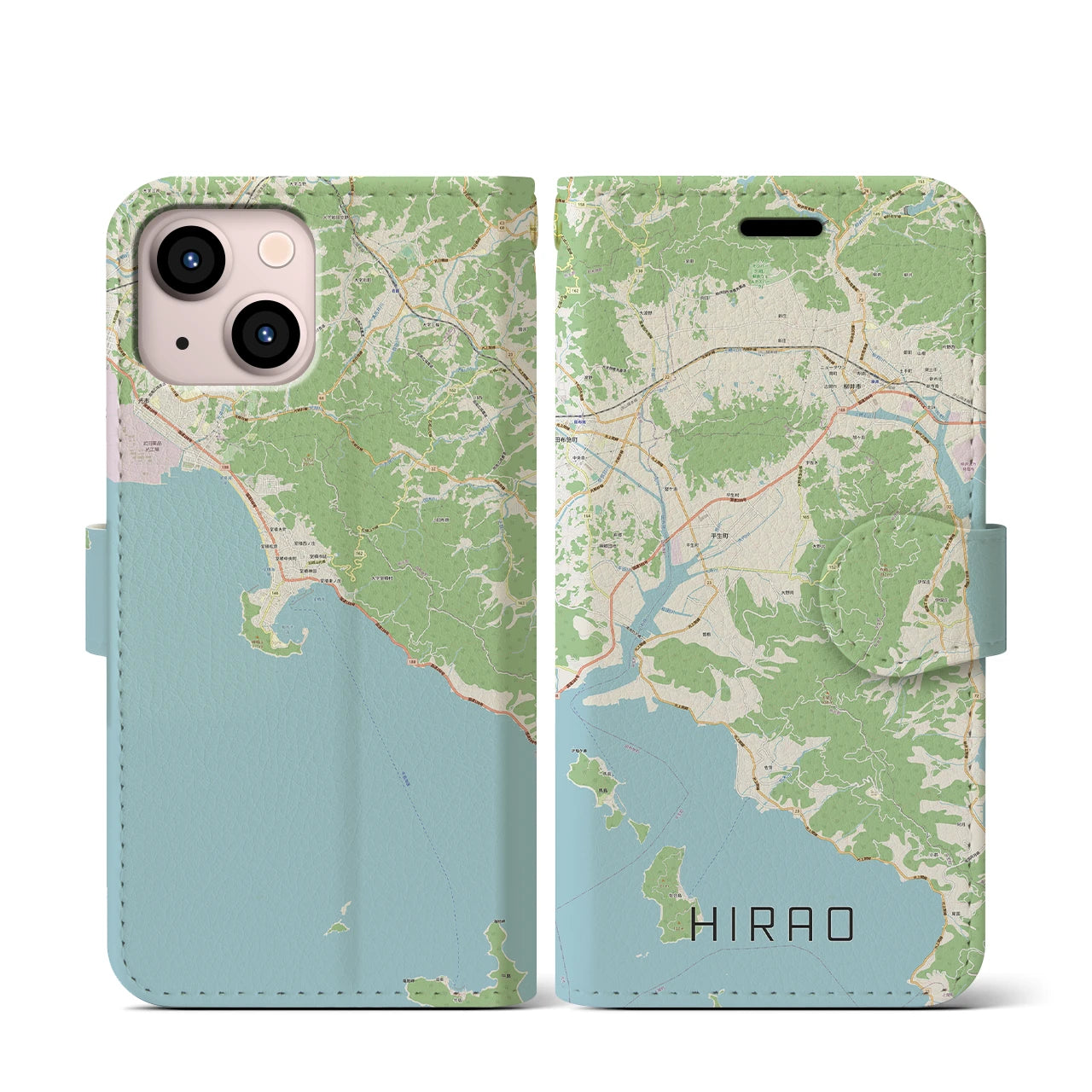 【平生(山口県)】地図柄iPhoneケース(手帳タイプ)ナチュラル・iPhone 13 mini 用
